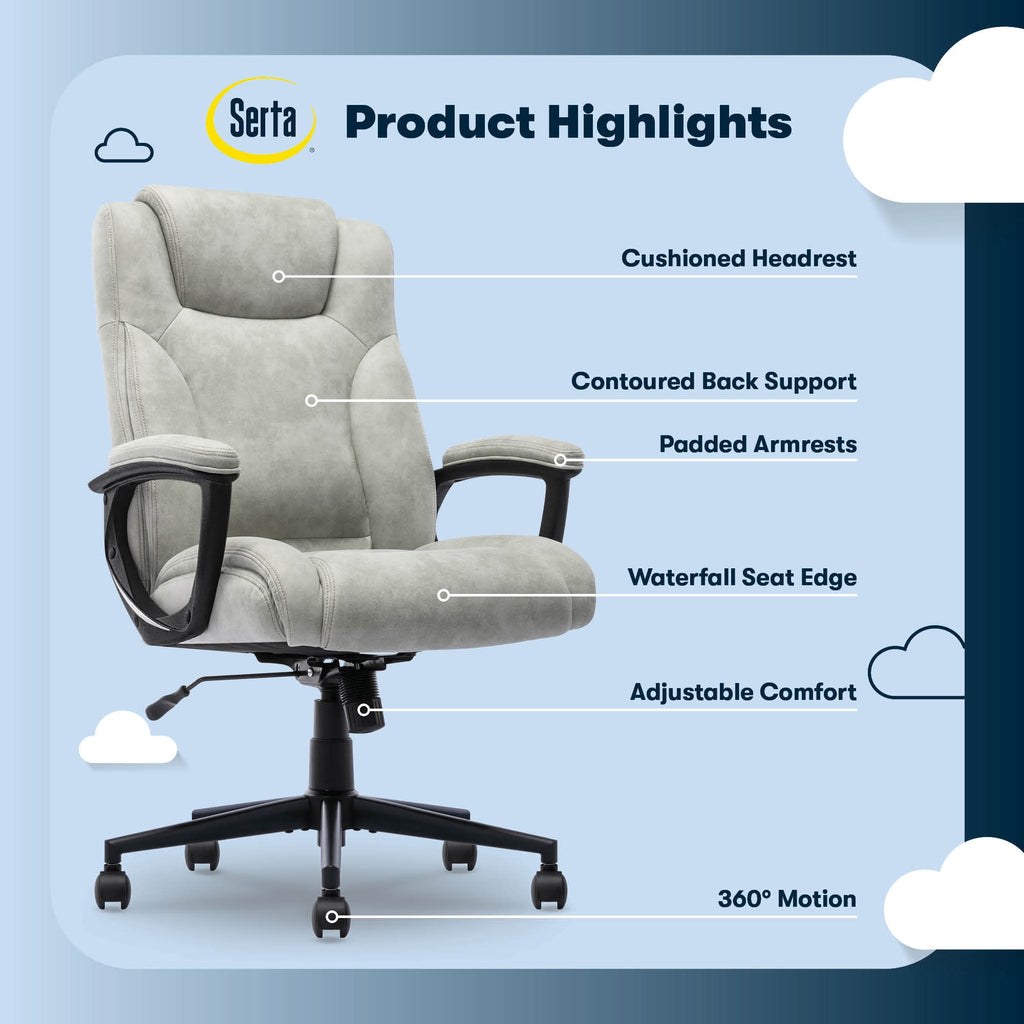 Serta Comfort Eco Office Ergonomic Computer Chair Lumber Support Black