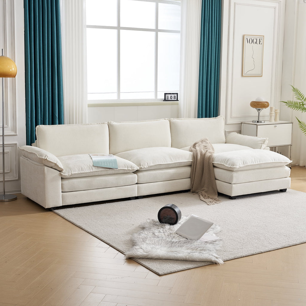 Ktaxon Sectional Sofa L Shaped Couch with Chaise Living Room Sleeper Set, 2 Seats with Chenille and Double Layer Cushions 86 W Beige