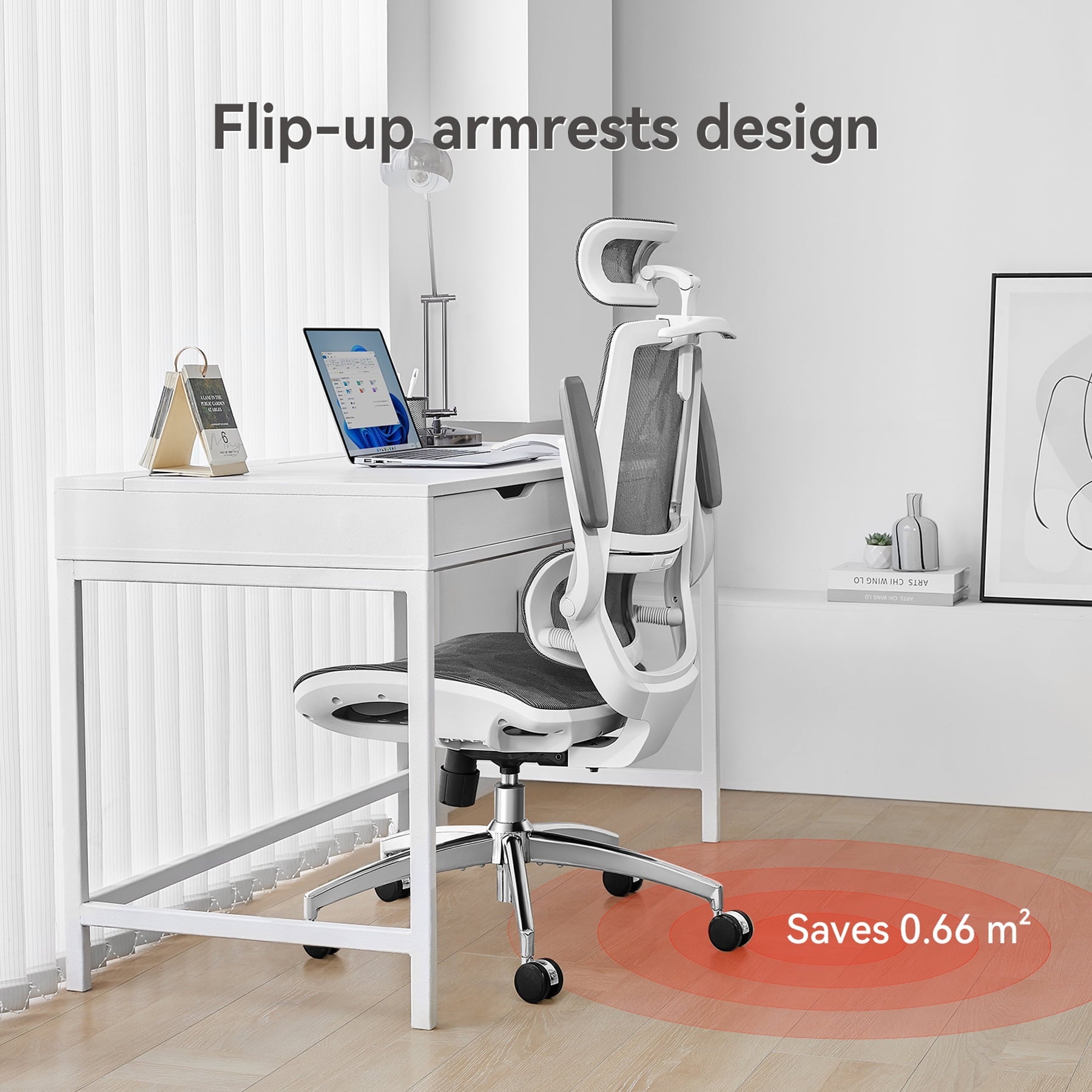 Sihoo M59AS Ergonomic Office Chair with Mesh Backrest, Flip Armrests, Headrest, White