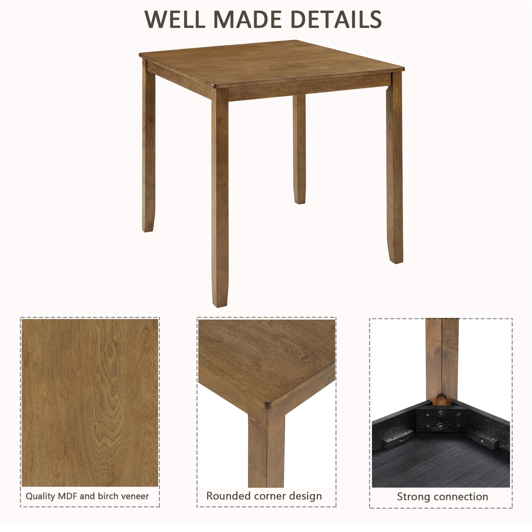SESSLIFE Dining Table Set for 4, Counter Height Kitchen Table Set with Square Table and 4 Upholstered Chairs, Solid Wood Dining Room Set for 4, Space-Saving, Black & Oak