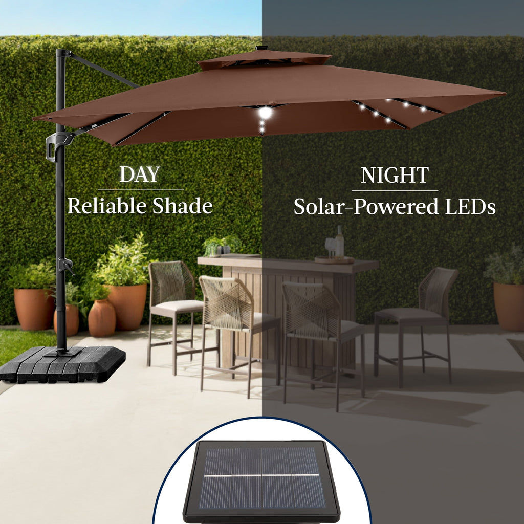 Best Choice Products 12x12ft 2-Tier Square Outdoor Solar LED Cantilever Umbrella w/ 360-Rotating Base   Gray