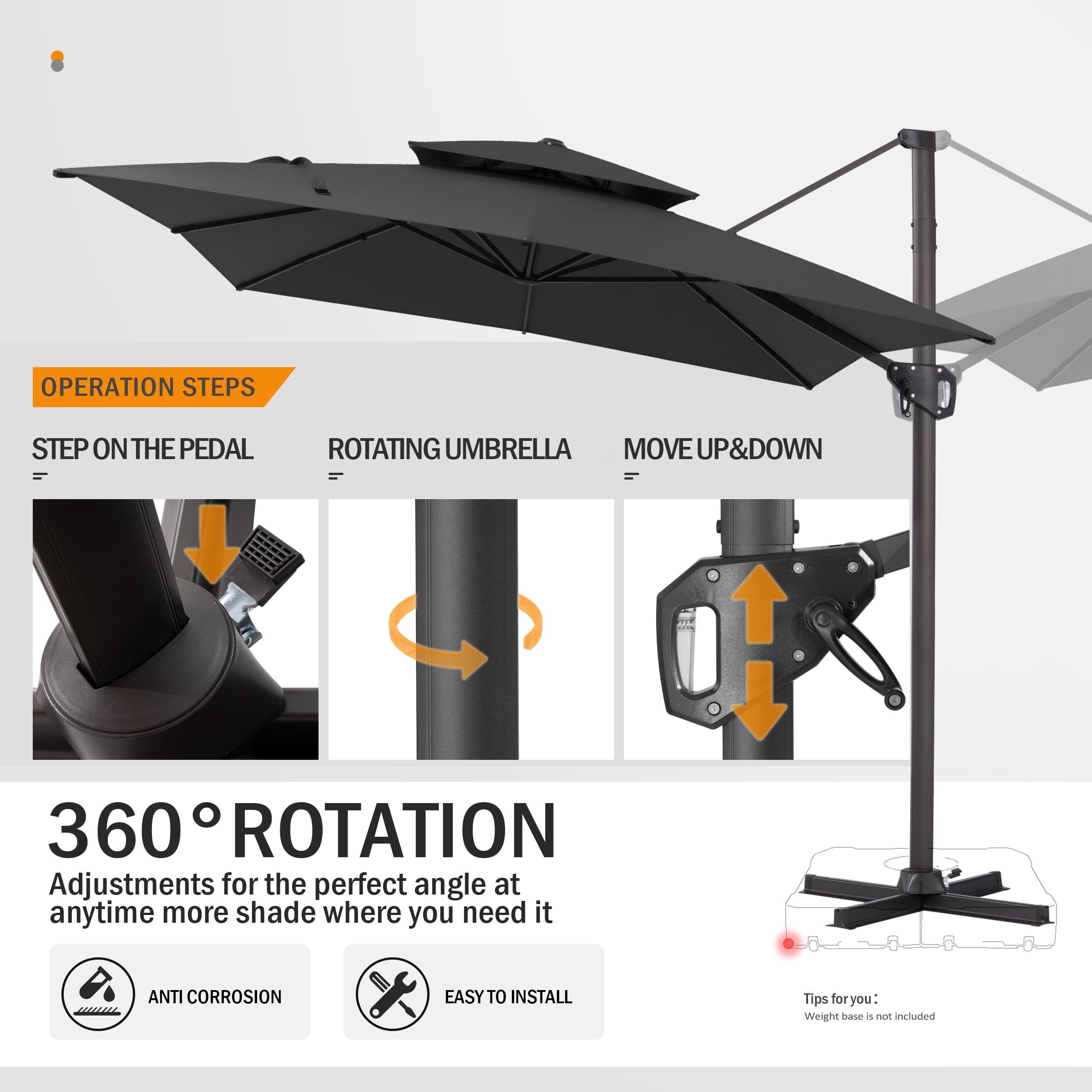 Pellebant 9' X 11' Patio Umbrella Outdoor Rectangle Umbrella Large Cantilever Umbrella Windproof Offset Heavy Duty Sun for Garden Deck Pool Patio