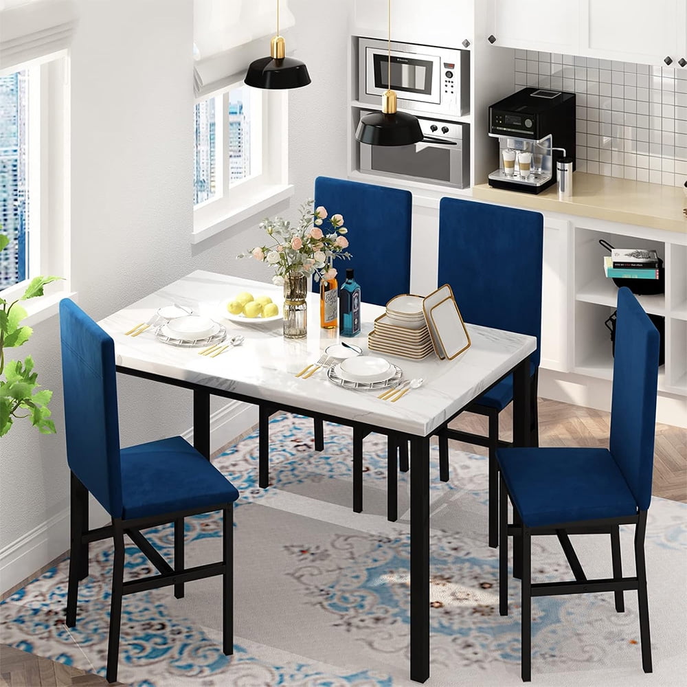 LinkRomat 5-Piece Faux Marble Dining Table Set for 4, Modern Kitchen Table with Chairs, Dinette Dining Room Furniture Set for Compact Space Saving