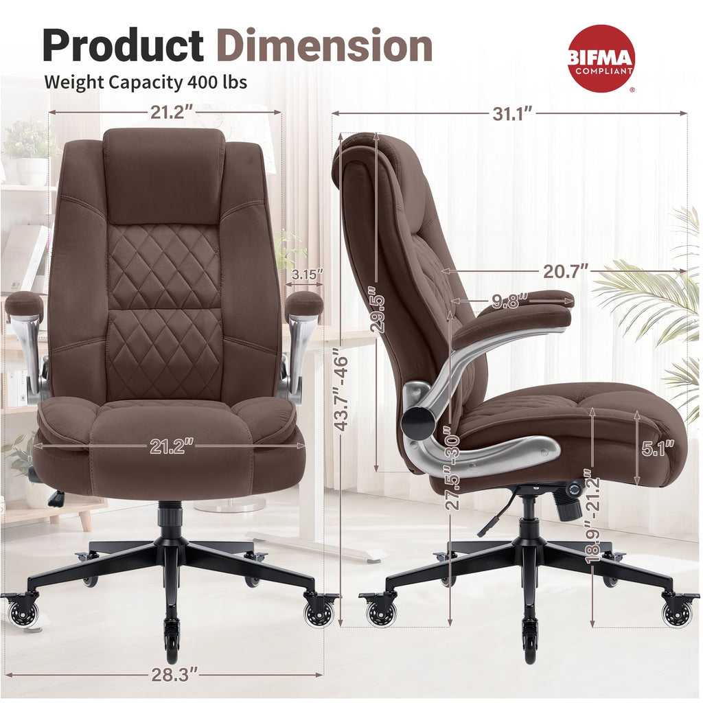 Ergonomic Home Office Chair with Locking Wheels, High-back Desk Chair with Thick Padded Flip-up Armrest, Comfy Executive Chair with Adjustable Lumbar Support for Home & Office & Work