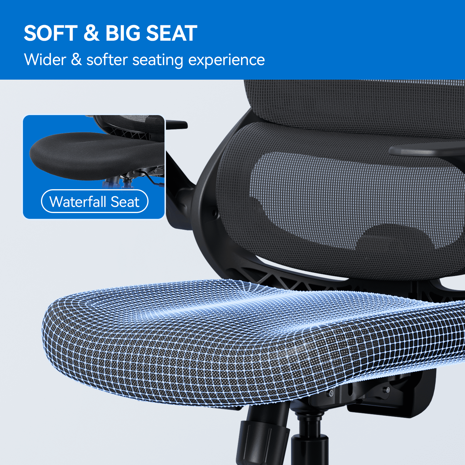 SIHOO B100 Se Office Chair, Executive Chair with Cotton Seat, Dual-Back Ergonomic Chair, 2D Adjustable Headrest & Flip Link Armrest, Comfort Mesh Chair for Home Office & Gaming, 265lbs, Gray