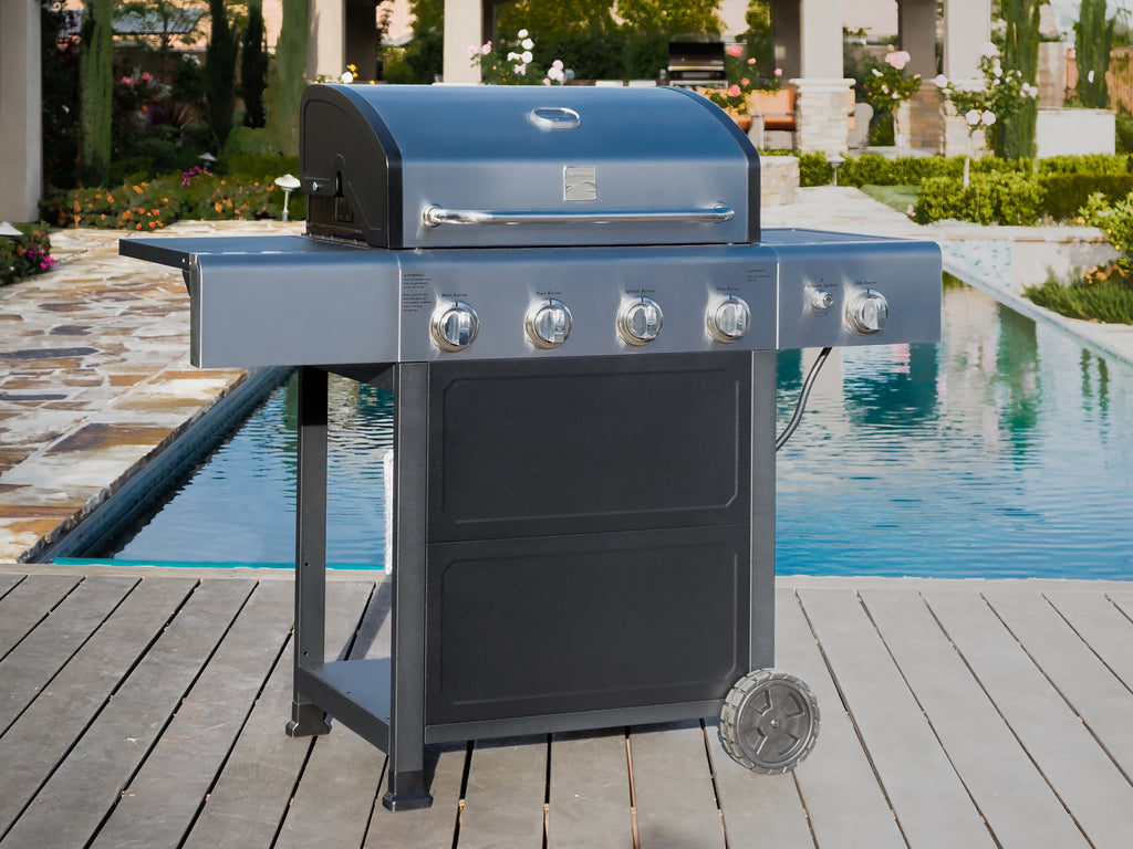 Kenmore 4-Burner Outdoor Propane Gas Grill with Side Burner, Open Cart, Stainless Steel