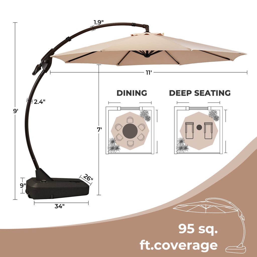 GRANDPATIO 12 Ft Outdoor Umbrella with Base, Large Aluminum Cantilever Offset Umbrella for Patio Pool, Black & White