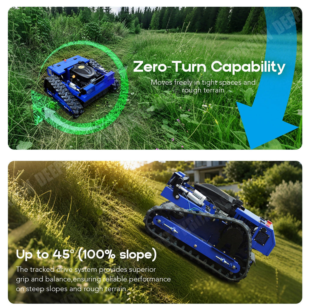 DeepKron Robotic Lawn Mower Gasoline Rato 225cc 9HP Remote Controlled Tracked Lawn Mower All-Terrain Robotor Mower Classic
