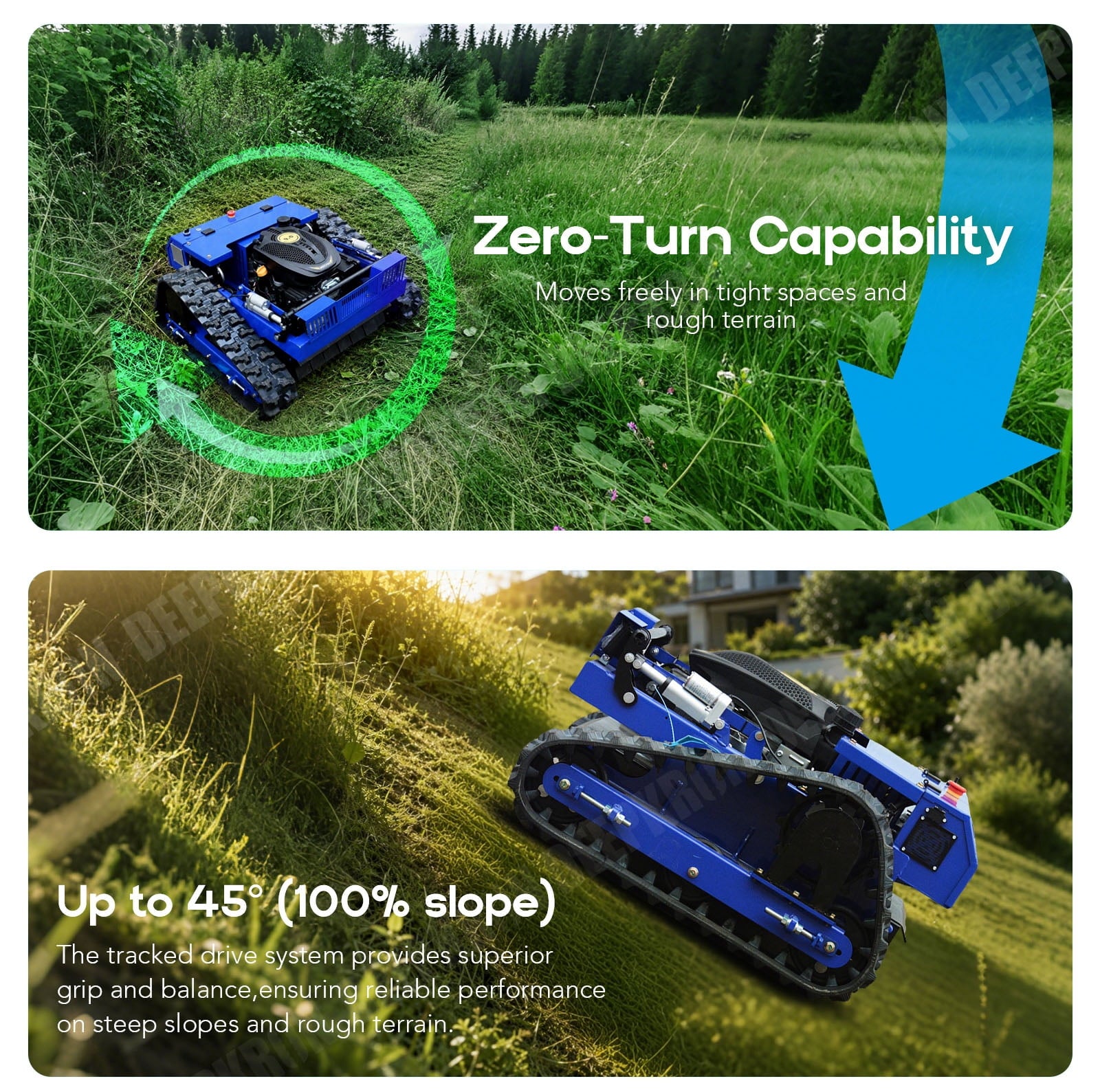 DeepKron Robotic Lawn Mower Gasoline Rato 225cc 9HP Remote Controlled Tracked Lawn Mower All-Terrain Robotor Mower Classic