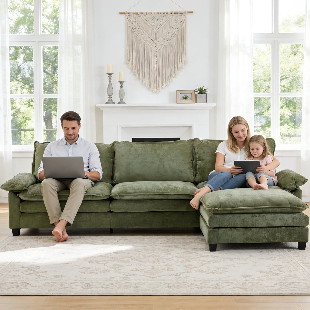 Ktaxon Sectional Sofa L Shaped Couch with Chaise Living Room Sleeper Set, 2 Seats with Chenille and Double Layer Cushions 86 W Beige