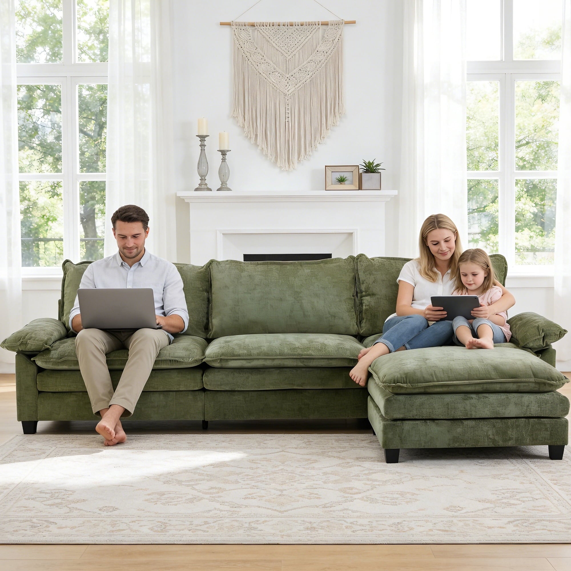 Ktaxon Sectional Sofa L Shaped Couch with Chaise Living Room Sleeper Set, 2 Seats with Chenille and Double Layer Cushions 86 W Beige