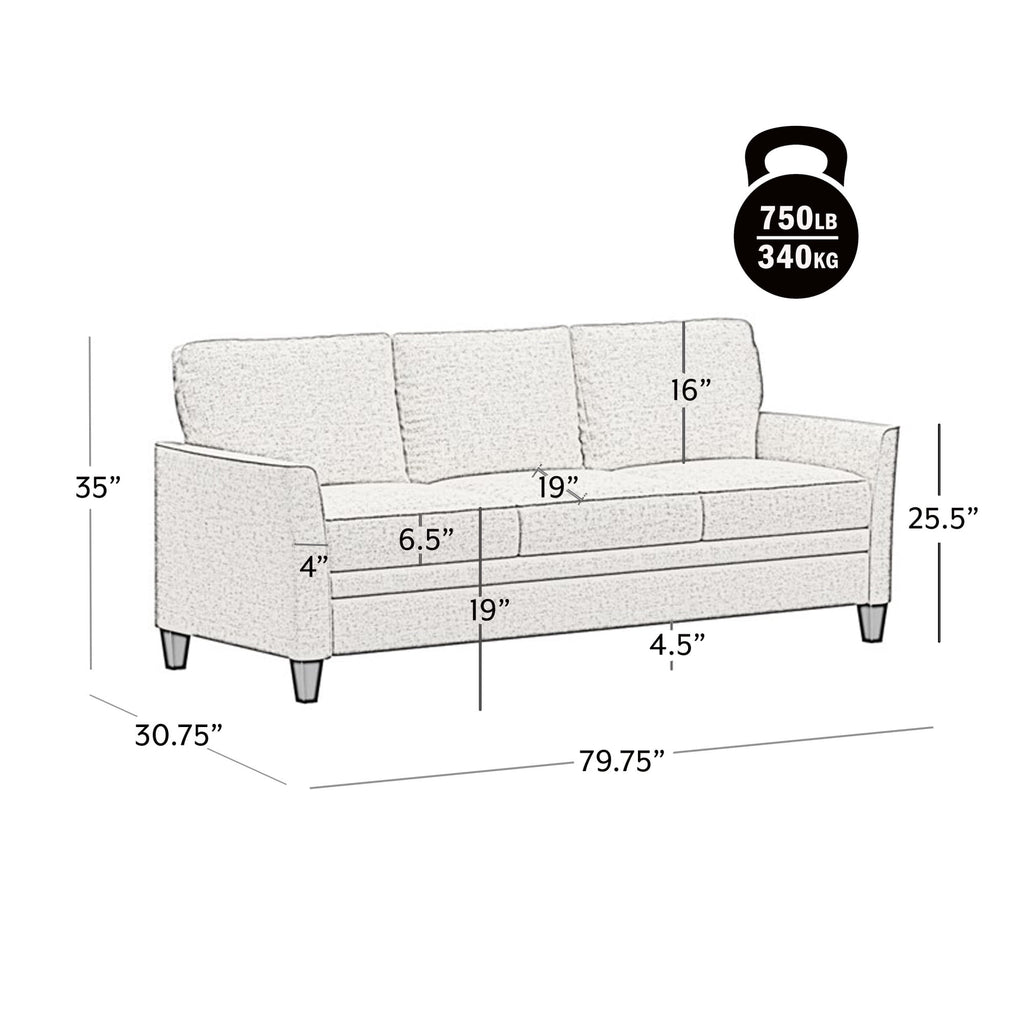Mainstays Kensington 80 3 Seat Classic Modern Couch, Gray