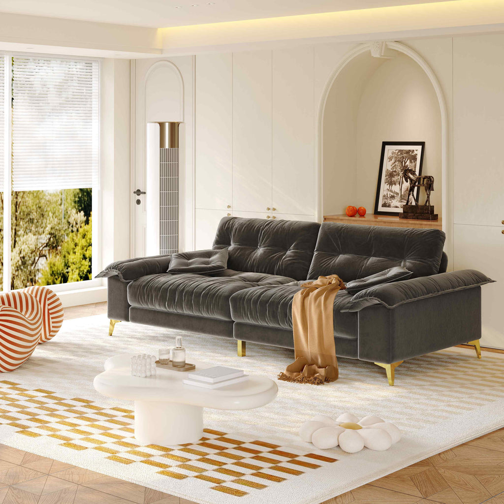FFH 80.7 Corduroy Sofa, 3 Seater Boneless Cloud Couch for Small Living Rooms, Apartments and Offices, Black
