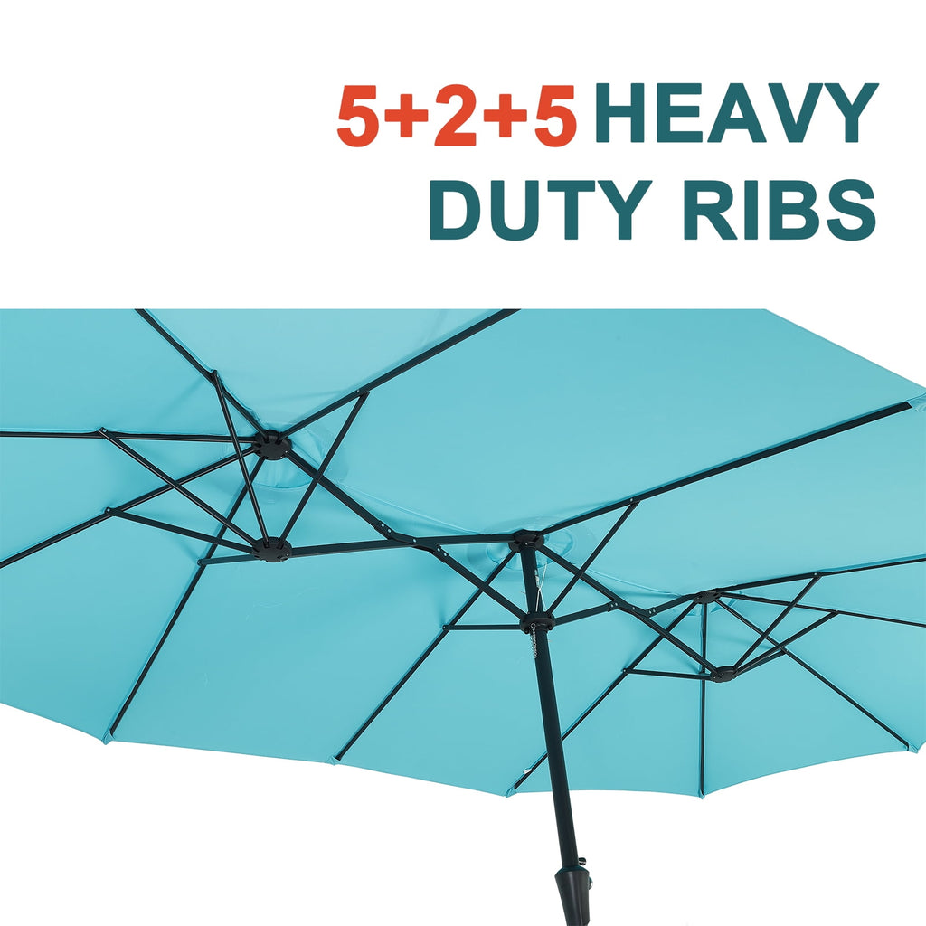 Ainfox 15ft Large Patio Umbrella with Solar Lights, Double-Sided Outdoor Rectangle Table Umbrellas with Sand Bag Base，Beige