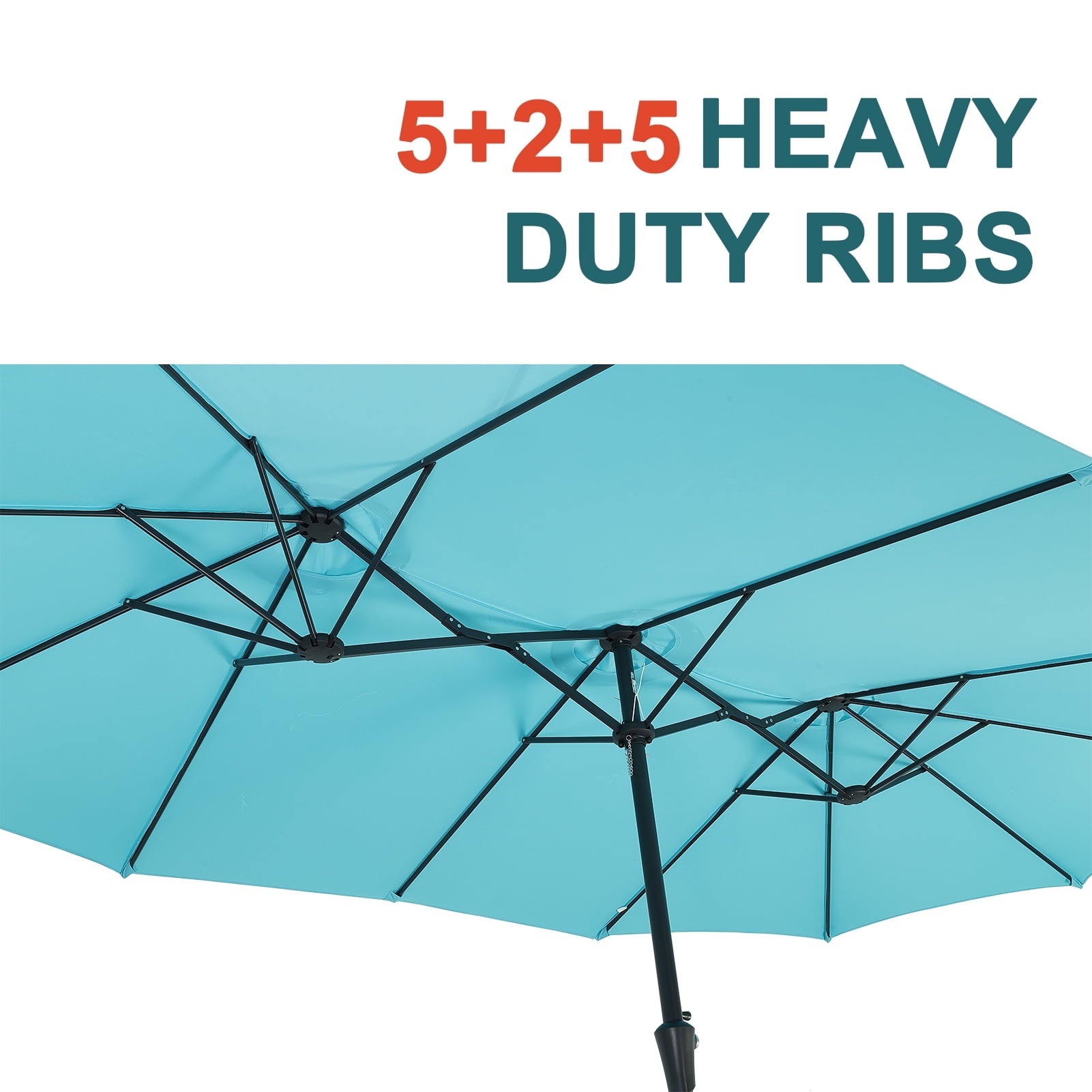 Ainfox 15ft Large Patio Umbrella with Solar Lights, Double-Sided Outdoor Rectangle Table Umbrellas with Sand Bag Base，Beige