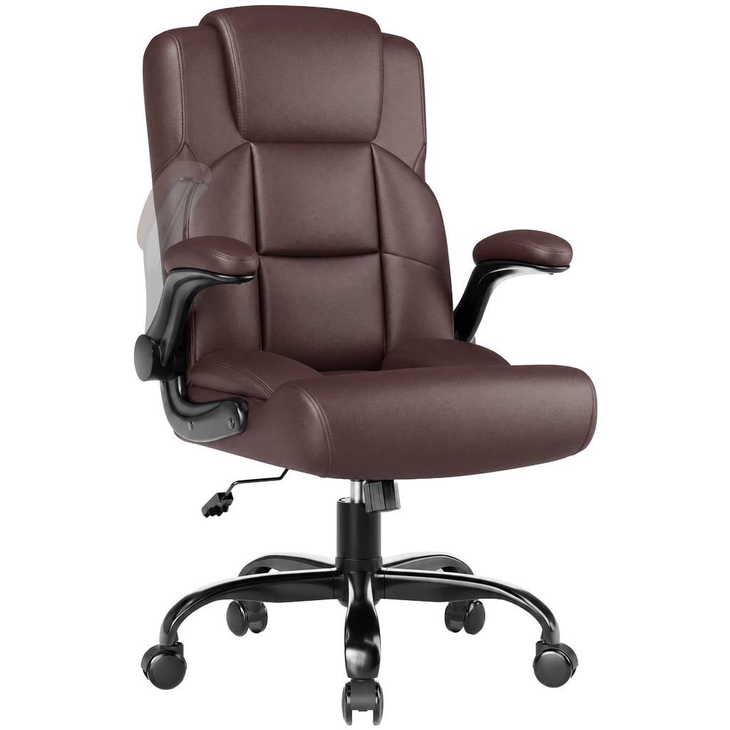 JONPONY Leather Office Chair, Big and Tall 500lbs Ergonomic Desk Chairs with Back Support, Executive Leather Chair with Wheels for Home Office, with Adjustable Padded Armrest & Lumbar Support , Black