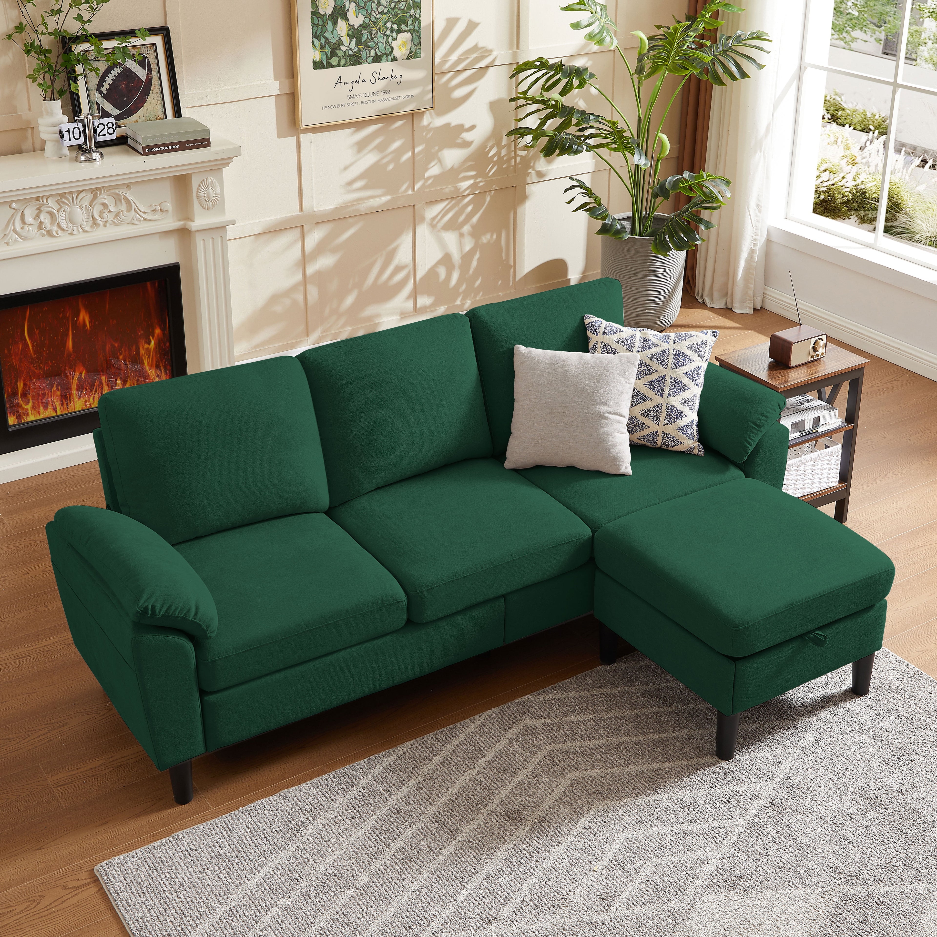 Jarenie 80 Convertible Sectional Sofa, Small L Shaped 3 Seat Couch with Reversible Storage Chaise, Modern Polyester Fabric Sofa Couches for Living Room, Apartment and Small Space, Beige