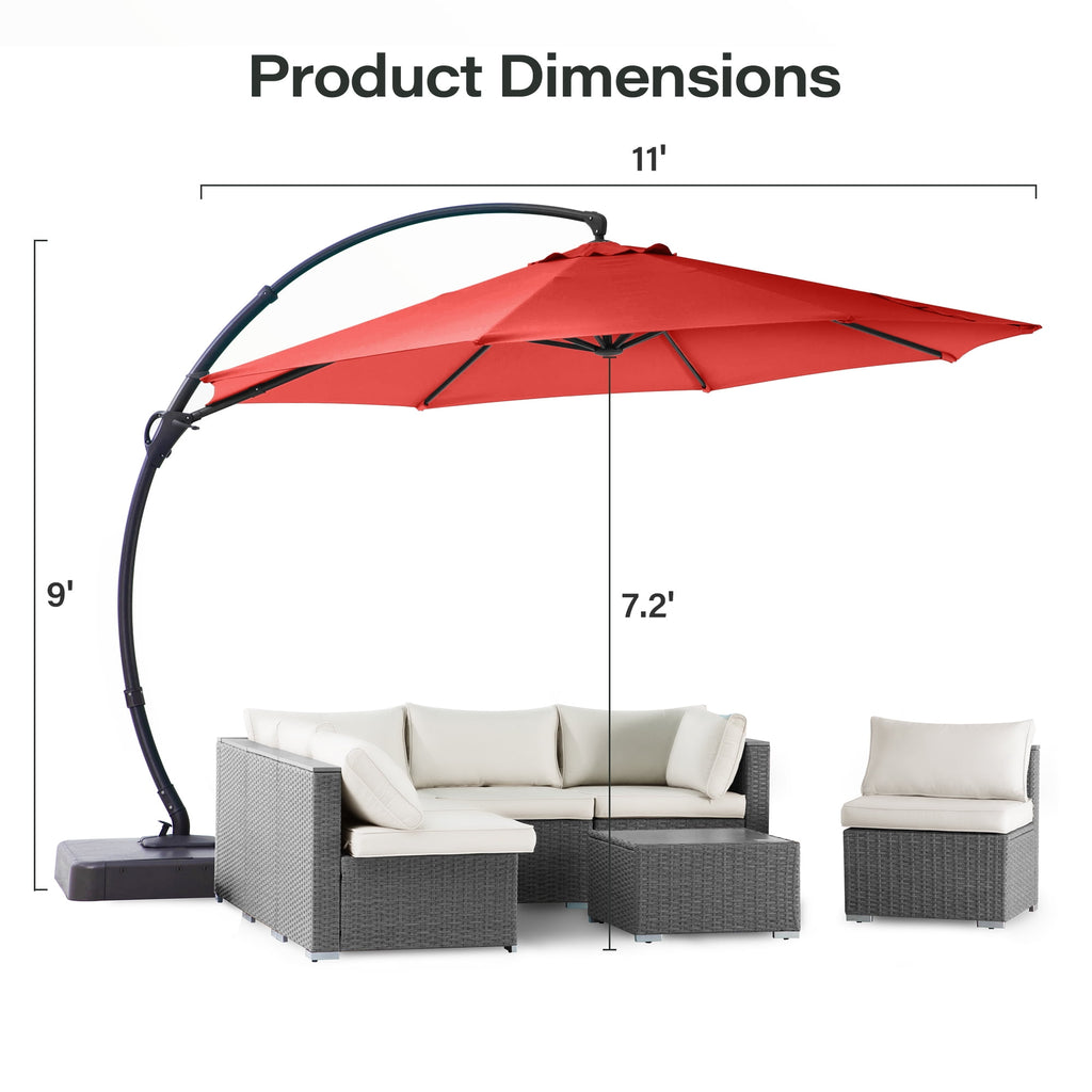 LAUSAINT HOME 11 FT Outdoor Patio Umbrella with Base, Aluminum Cantilever Umbrella with Crank, Gray