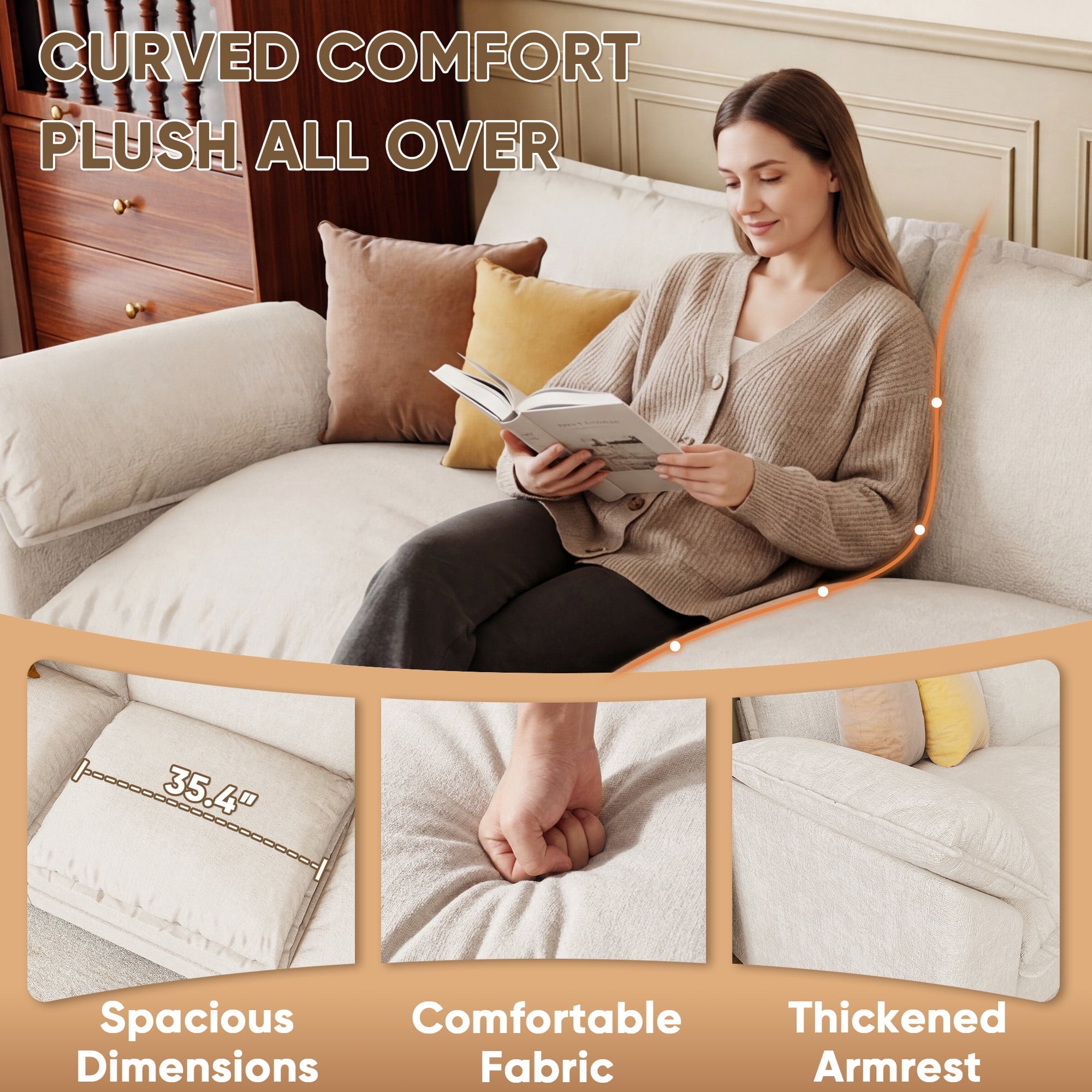 Homall 3-seat L-shaped Cloud Couch Sectional Sofa with reversible toffee chair Movable Footrest Sofa, Gray