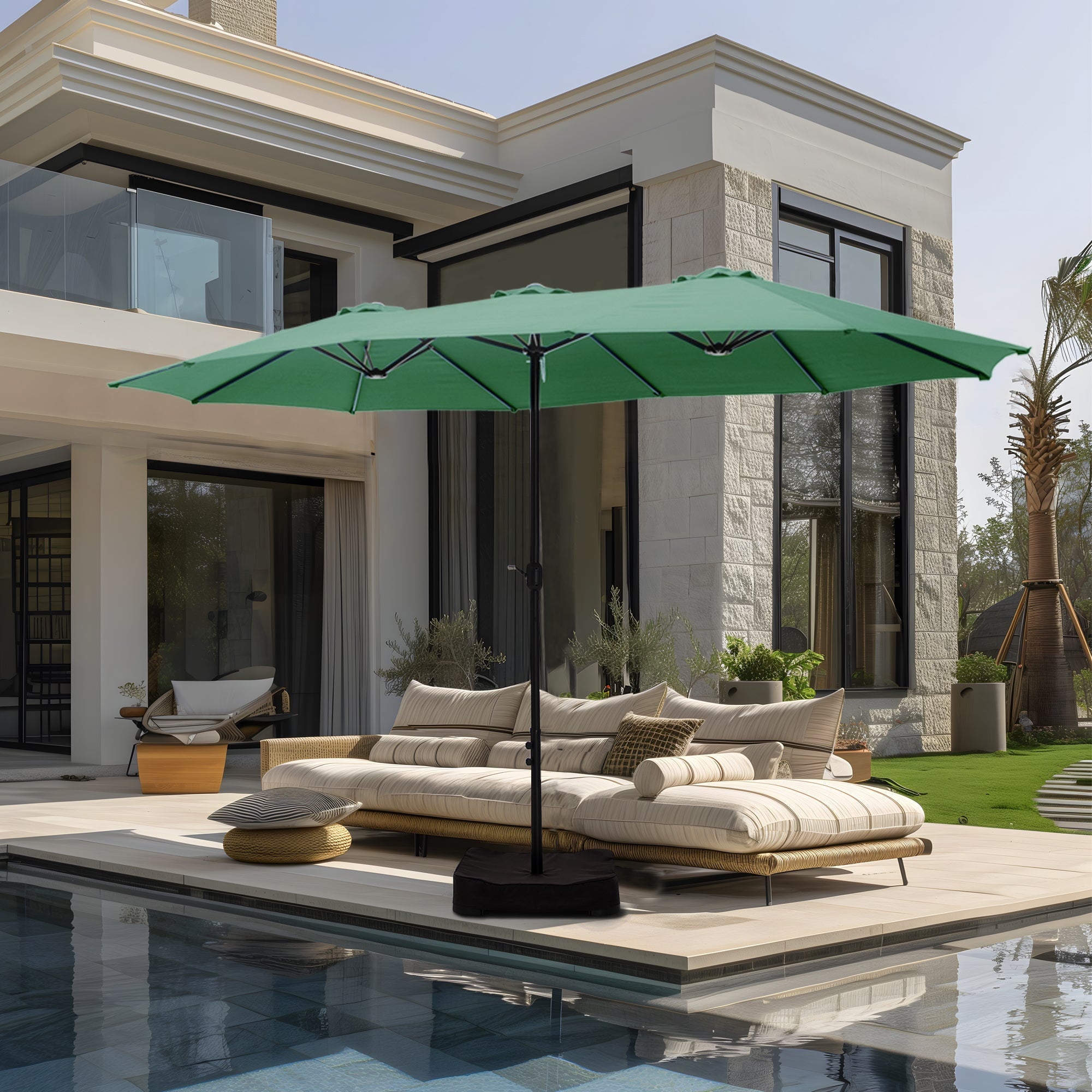 Alpha Joy 15ft Outdoor Patio Umbrella Extra-Large Double-Sided Garden Umbrella with Crank Handle and Base - Ivory