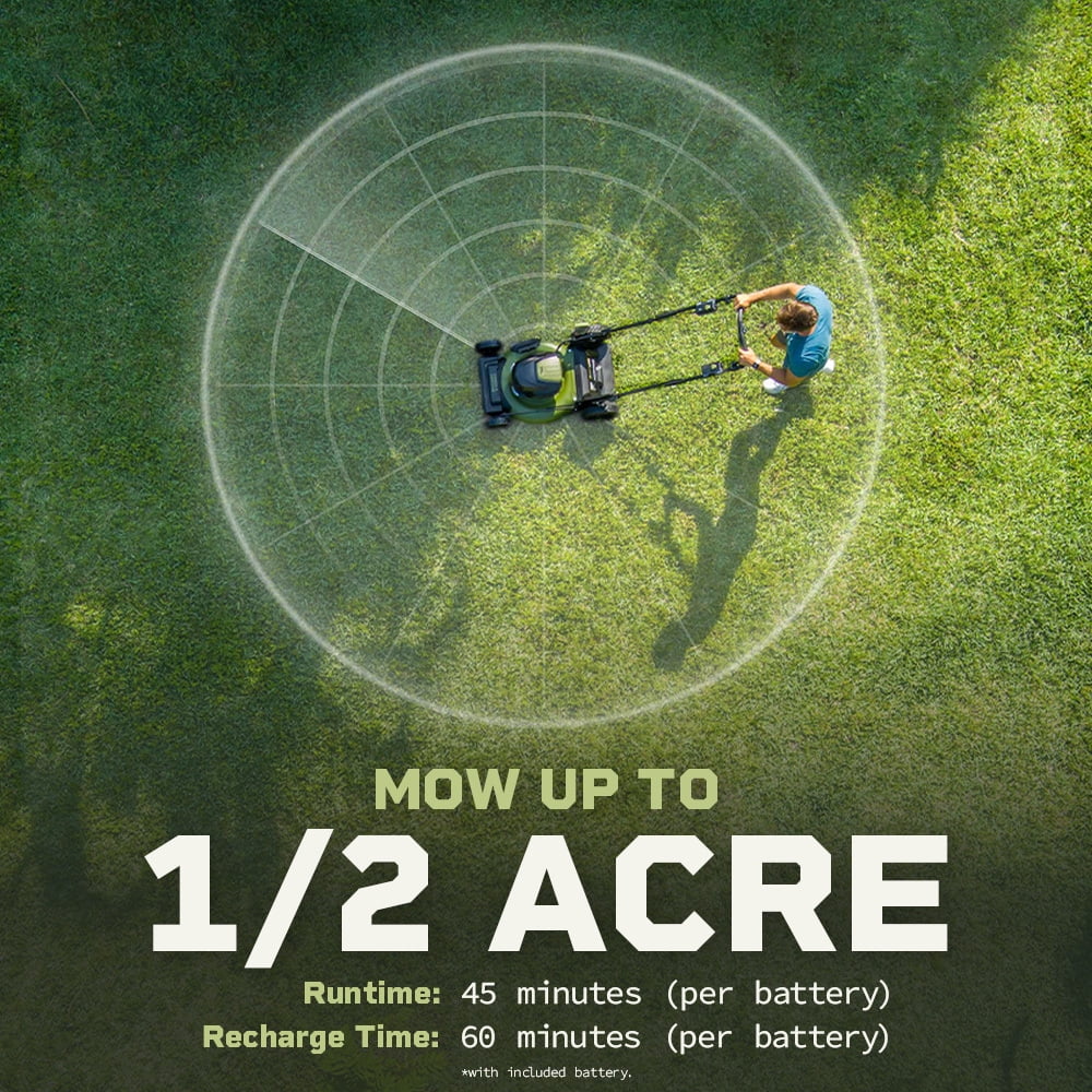 Green Machine 62V 23-Inch Self-Propelled Brushless Cordless Electric Lawn Mower, Includes Two 4.0Ah Batteries and Rapid Charger