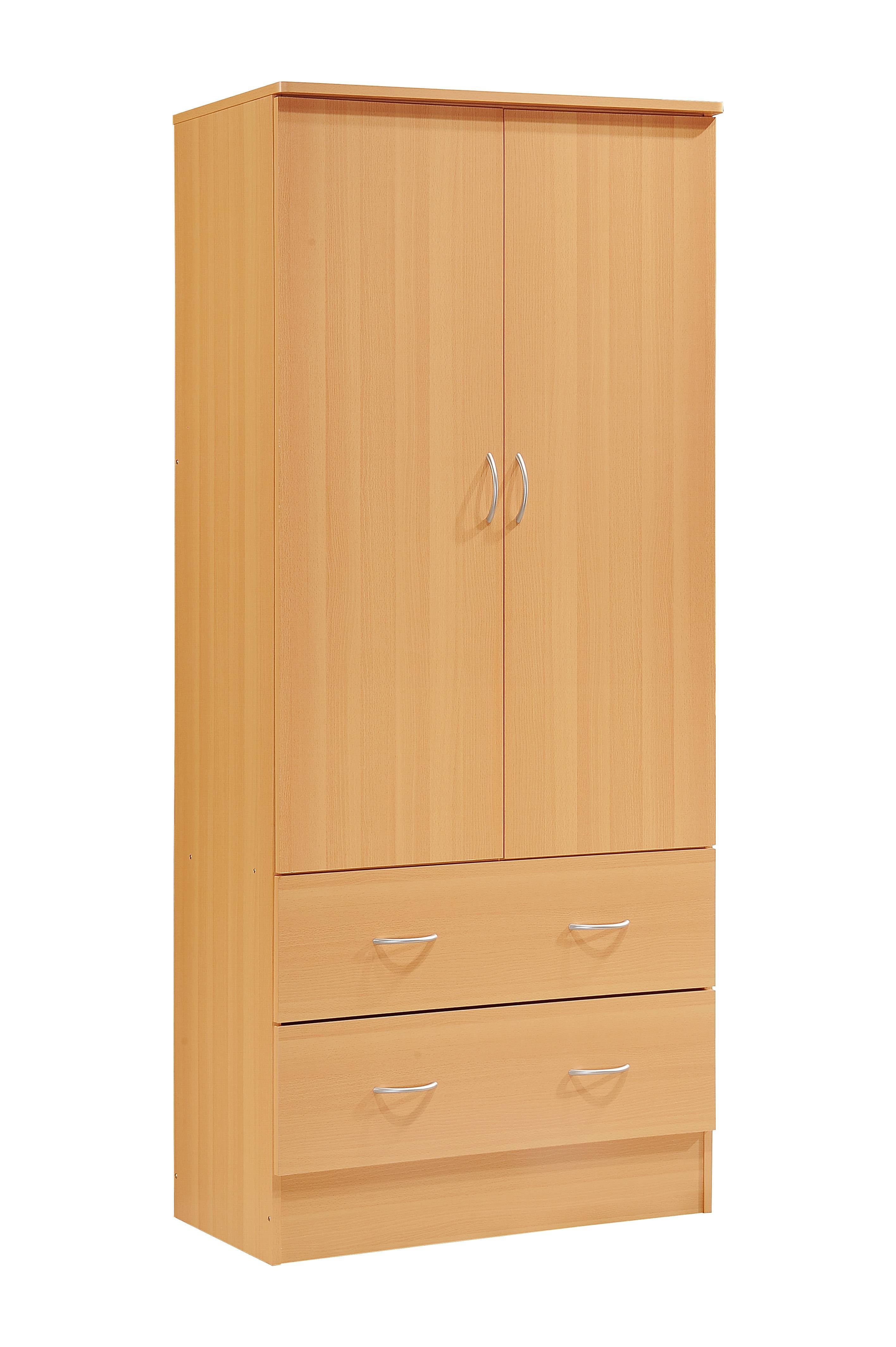 Hodedah 2-Door Armoire with 2-Drawers and Clothing Rod in Black