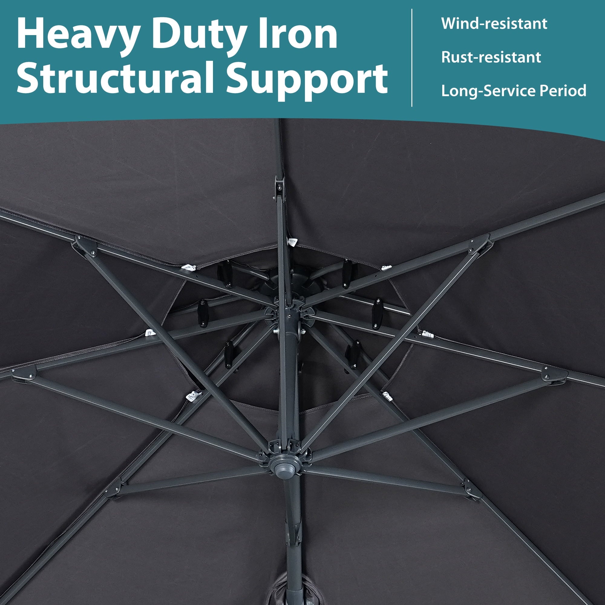 Ainfox 10ft Double Top Heavy-Duty Patio Cantilever Umbrella with lights and Cross Base, Outdoor Large Offset Hanging Aluminum Rotation Sun Shade Solar Umbrella with 360°Rotation Adjustable,Khaki
