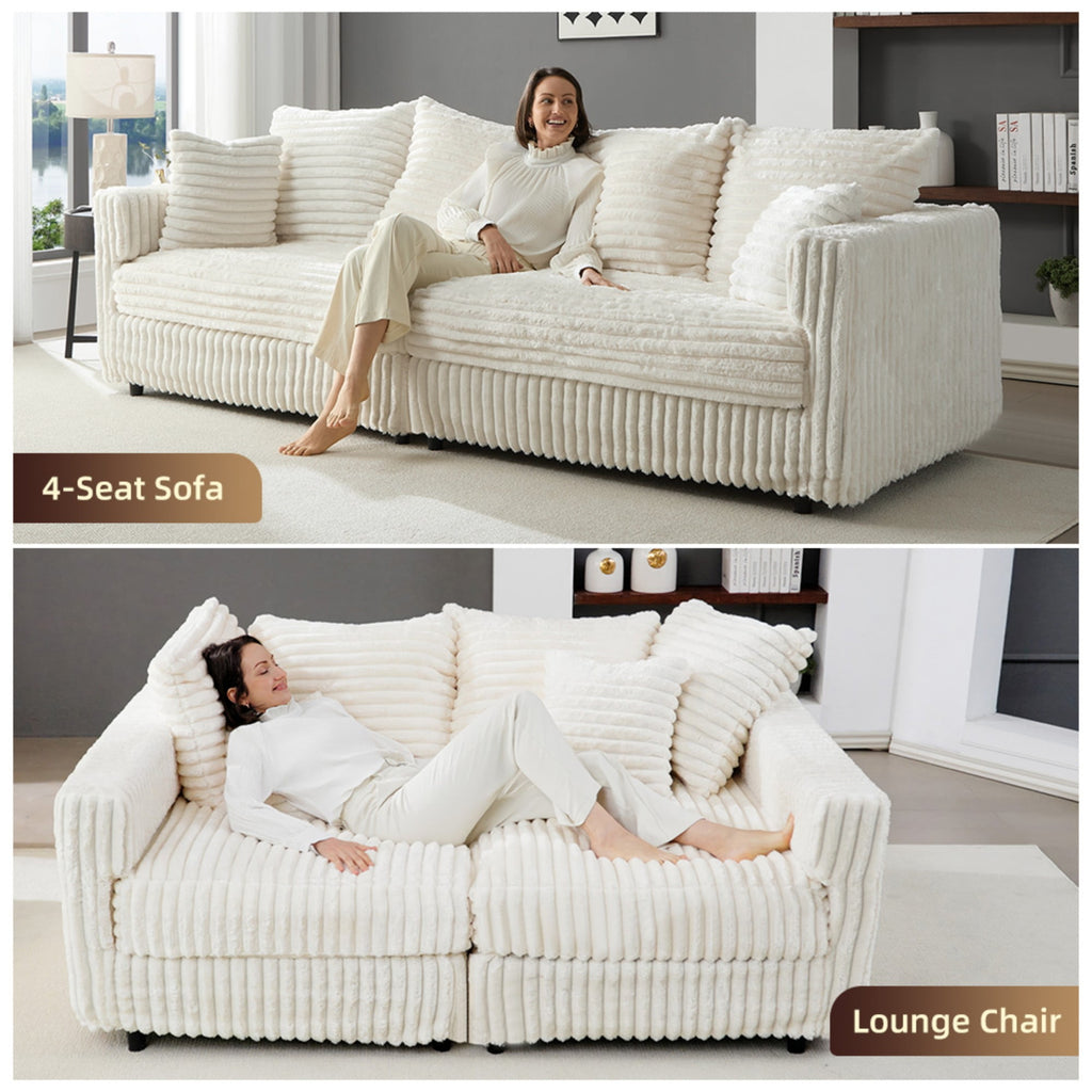 Gewnee 86.6 Modern Sofa Couch,Teddy Velvet 3 Seaters Comfy Couch with Deep Seat for Living Room,2 Pillows,Beige