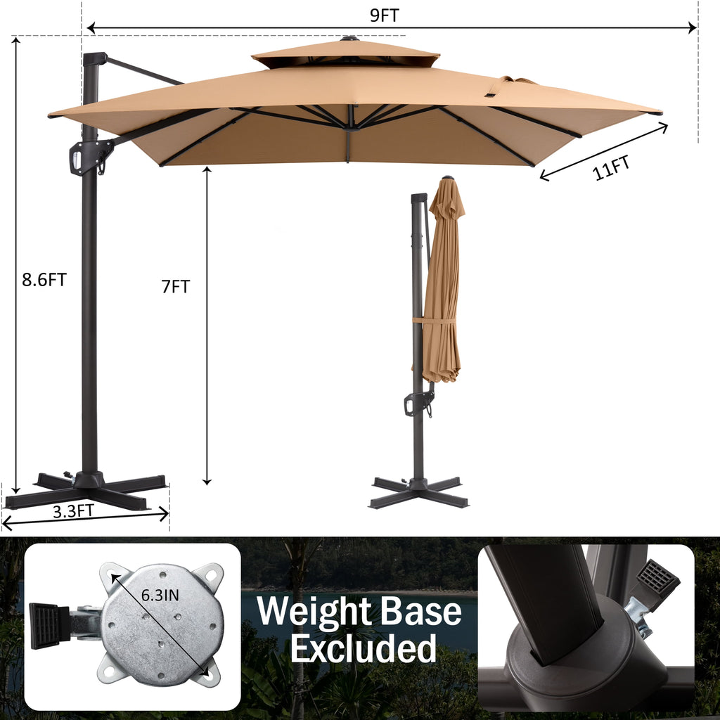 Pellebant 9' X 11' Patio Umbrella Outdoor Rectangle Umbrella Large Cantilever Umbrella Windproof Offset Heavy Duty Sun for Garden Deck Pool Patio