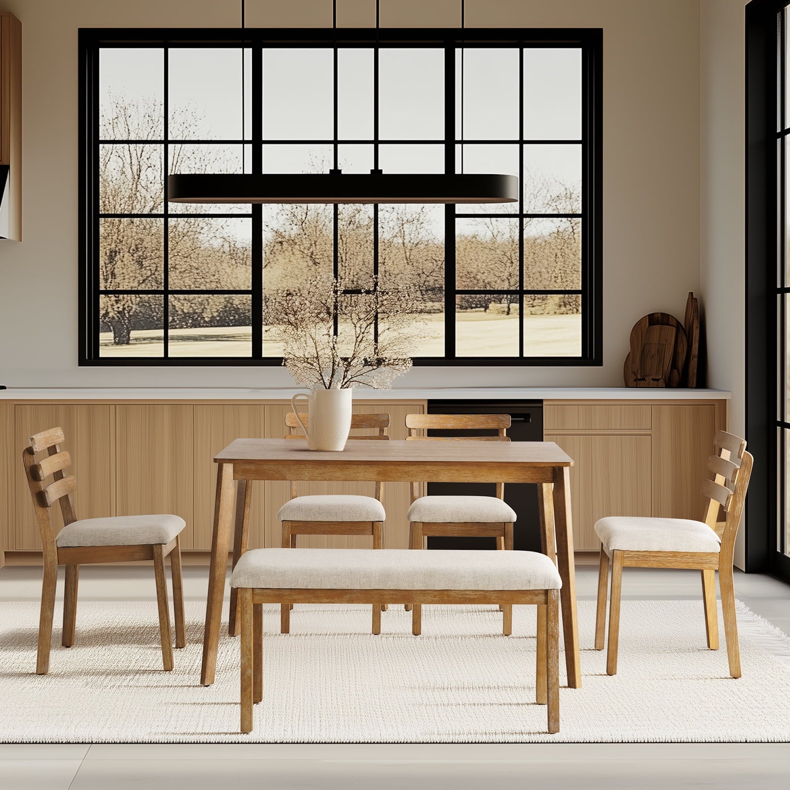 KithKasa Rectangular Dining Table Set for 4 , Kitchen Table and Chairs for 4, 5 Piece Space Saving Wood Kitchen & Dining Room Tables Set Furniture