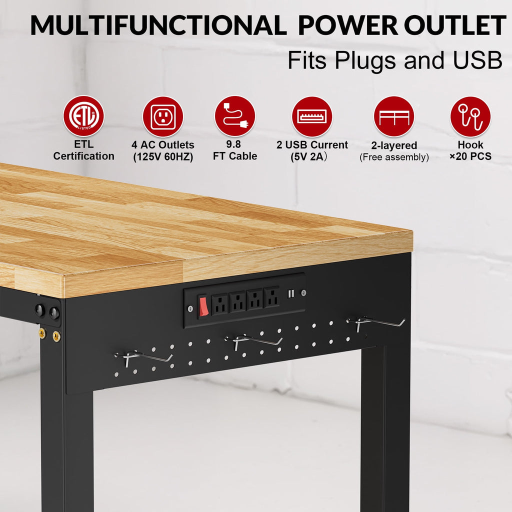 MUWOOD 96-inch Adjustable Height Workbench with Adjustable Height, Wood Worktop, 5000 LBS Load Capacity for Garage, Workshop