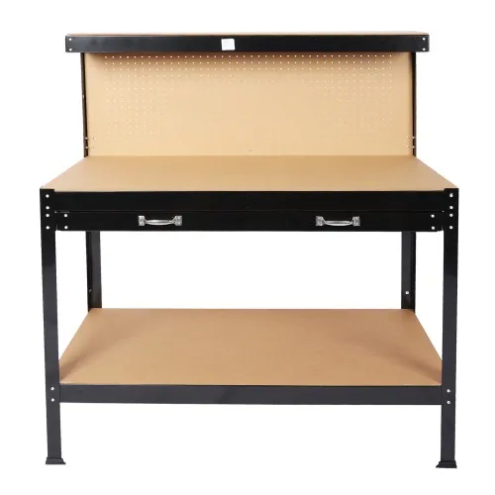 Heavy-duty workbench, home worktable, with a load-bearing capacity of 300 pounds, solid steel frame, MDF surface, drawers, water and rust-proof, suitable for garages and workshops