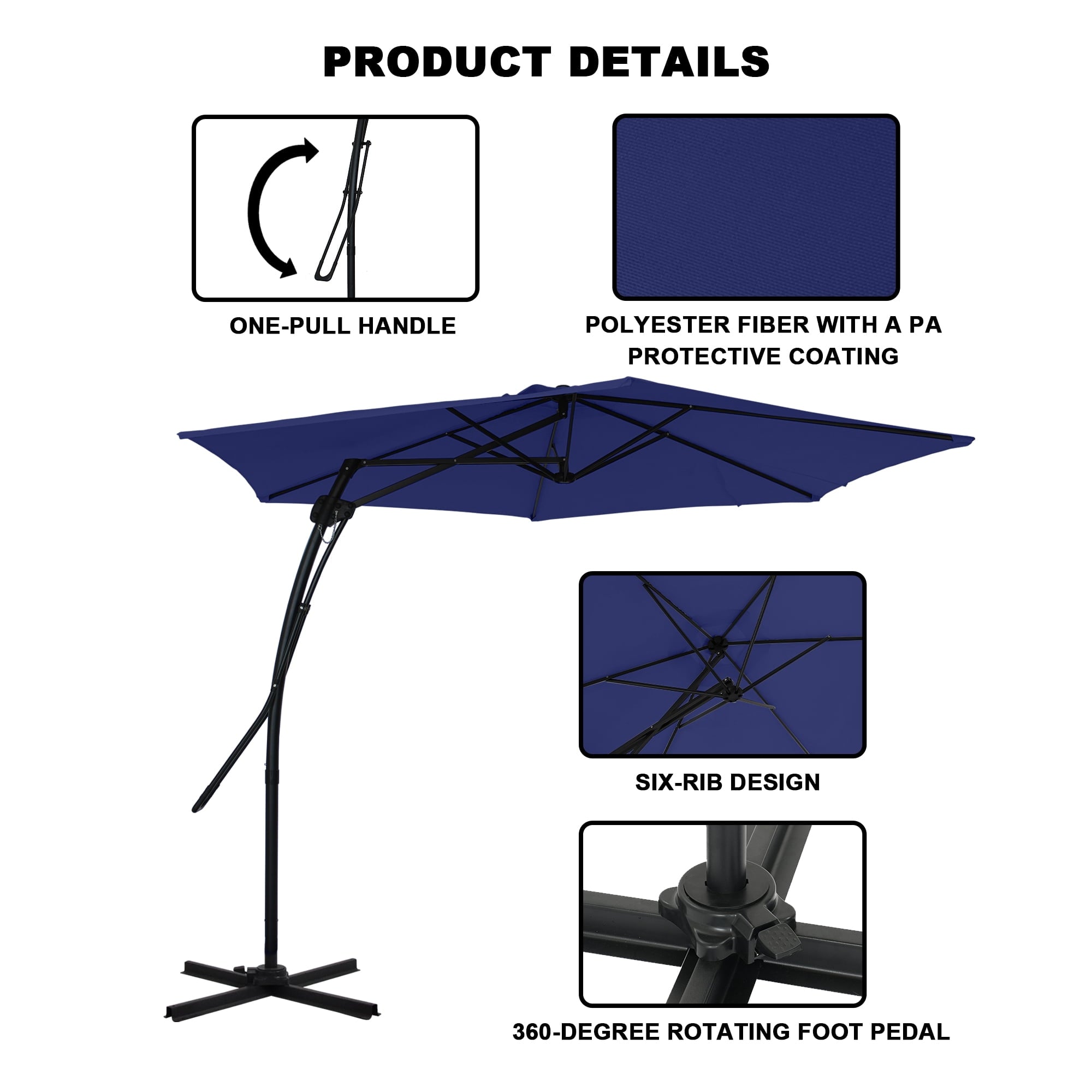 Mondawe 10ft Heavy Duty Solar Patio Umbrella with Base Included, 360° Rotation, 24 LED Lights, Outdoor Hanging Offset Cantilever Market Sun Shade Umbrella, Beige