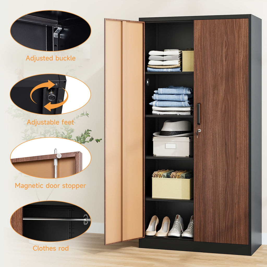 STANI Metal Wardrobe Closet with Hanging Rod, 72 White Armoire Wardrobe Cabinet with Adjustable Shelves, Clothes Storage Organizer Cabinets for Bedroom, Bathroom, Office