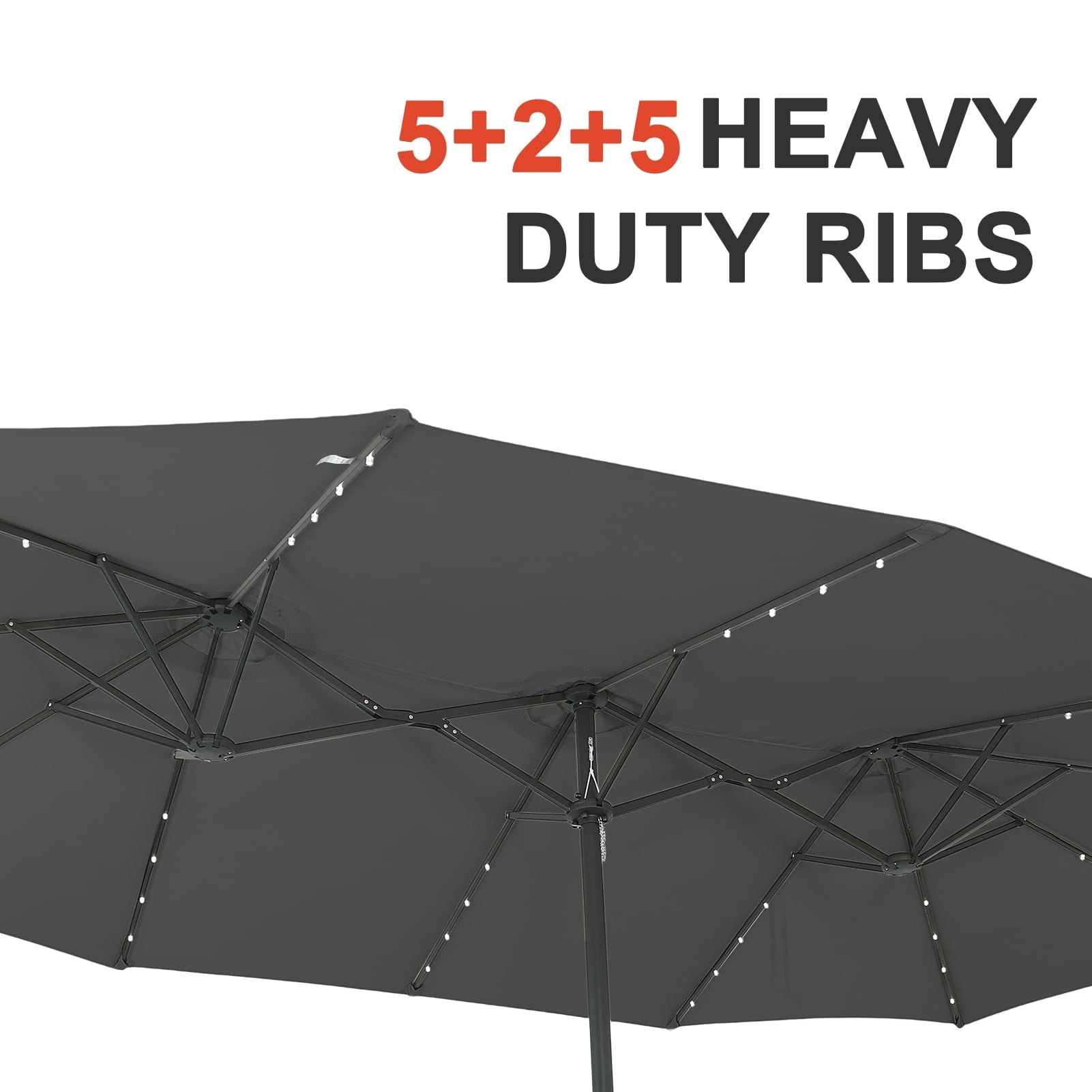 Ainfox 15ft Large Patio Umbrella with Solar Lights, Double-Sided Outdoor Rectangle Table Umbrellas with Sand Bag Base，Beige