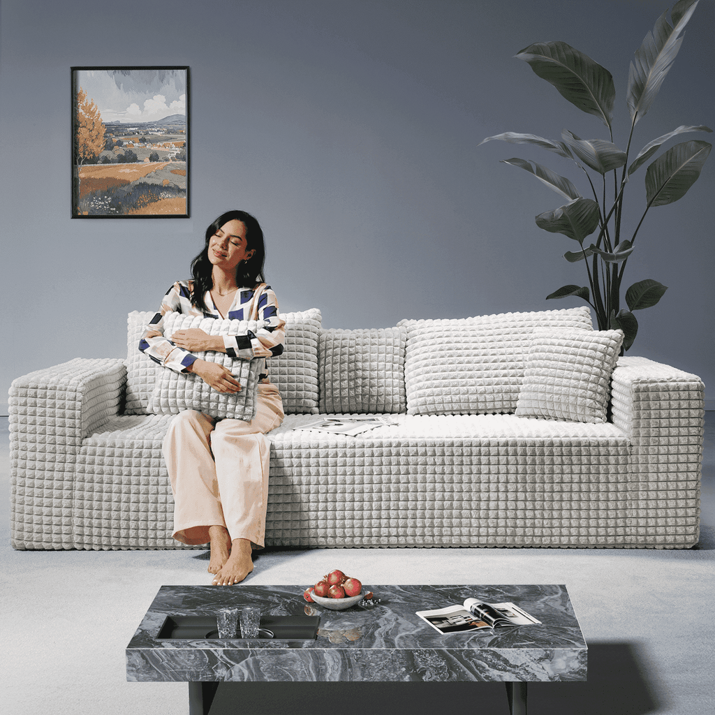 Patbrela 101 Couch for Living Room Furniture Diamond Boneless Sofa with 31-inch Extra Deep Seat, No Assembly, Gray