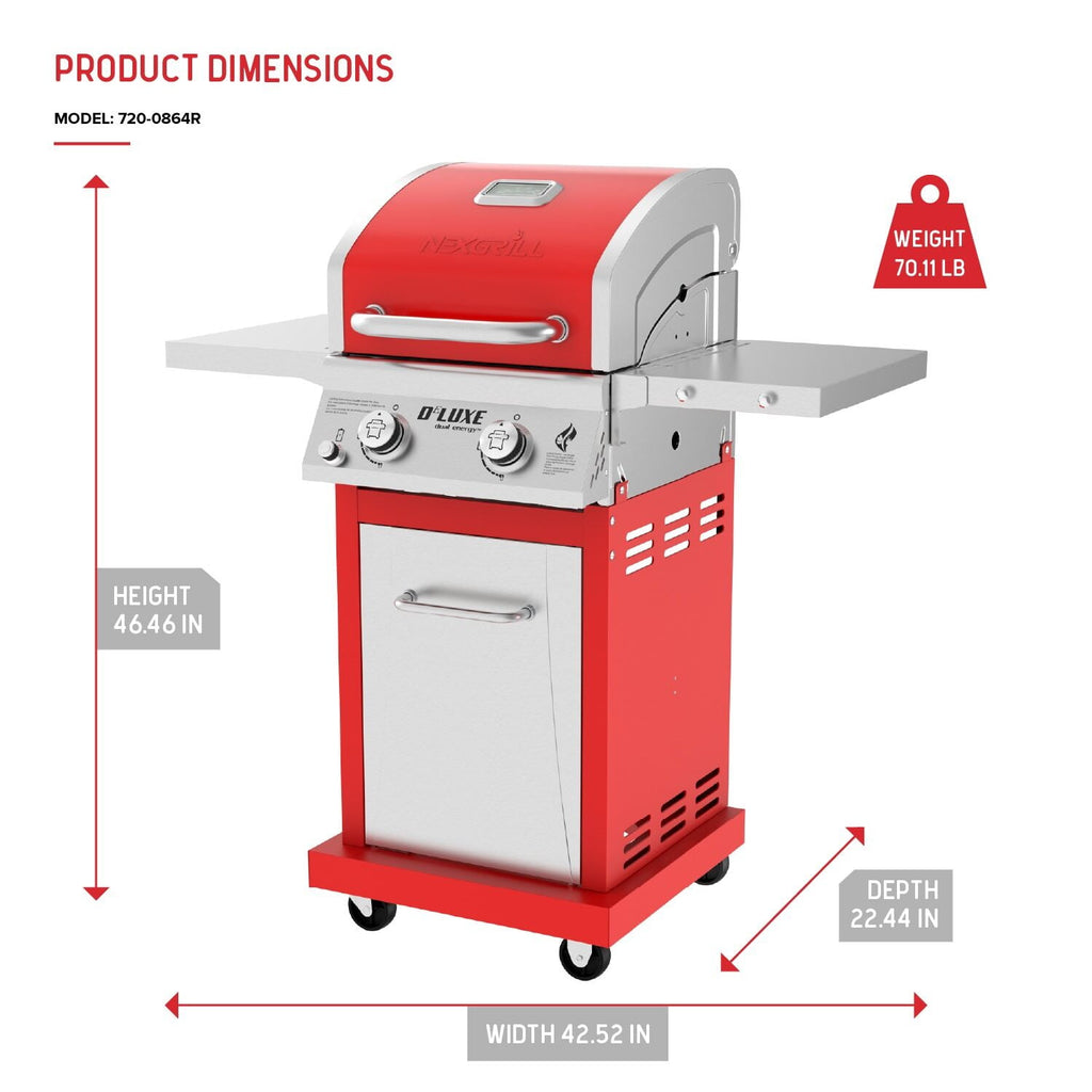 Nexgrill Deluxe 2-Burner Gas Grill with 401 SQ In Grate, 28000 BTUs, Stainless Steel Control Panel & Foldable Side Table, Propane BBQ Grill for Outdoor Cooking, Patios, Backyards and More -720-0864R
