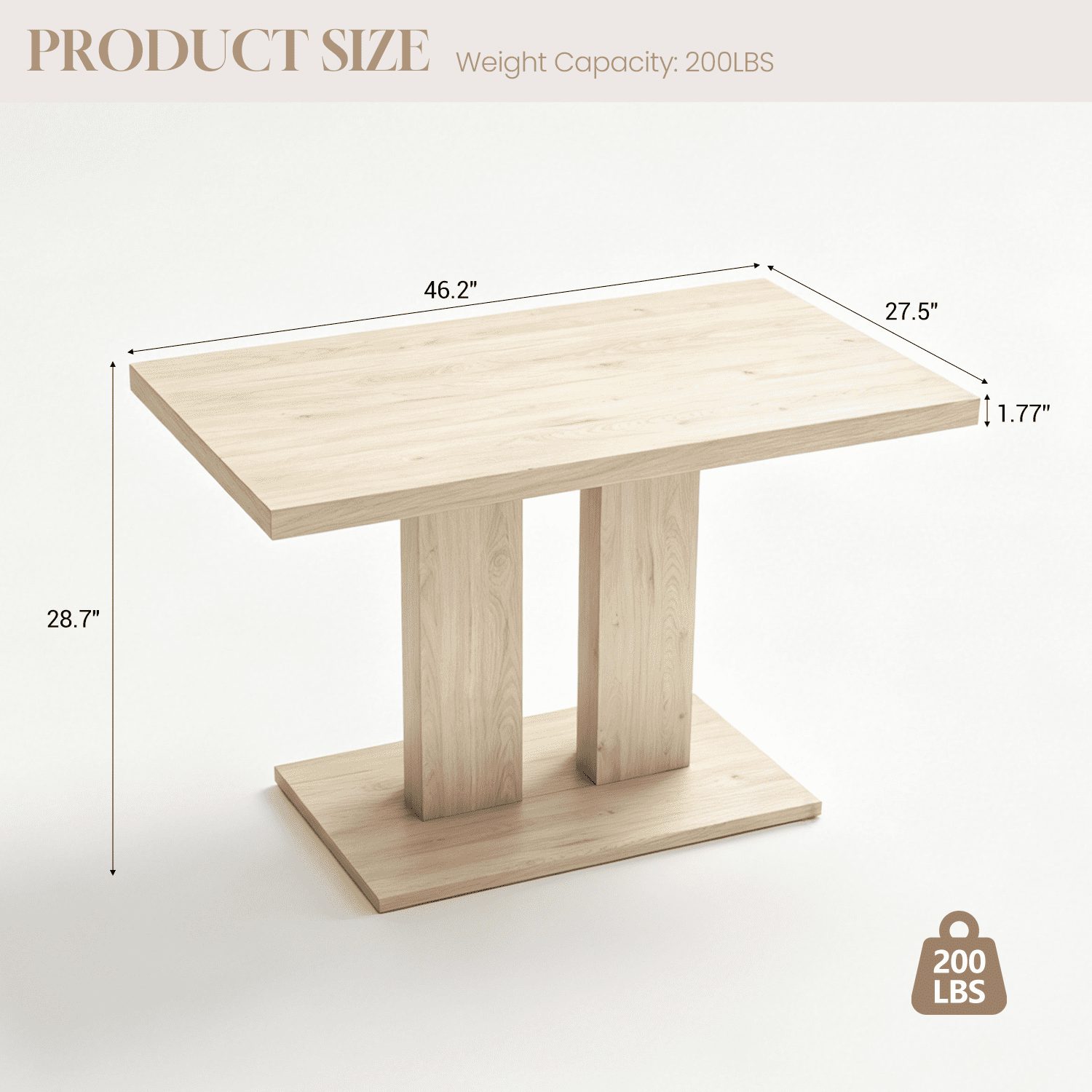 46.2 Dining Table,Modern Square Dining Table for 4-6 People,Rectangular Dining Room Table with Sturdy Pedestal Base，Rectangle kitchen Table for Living Room, Apartment