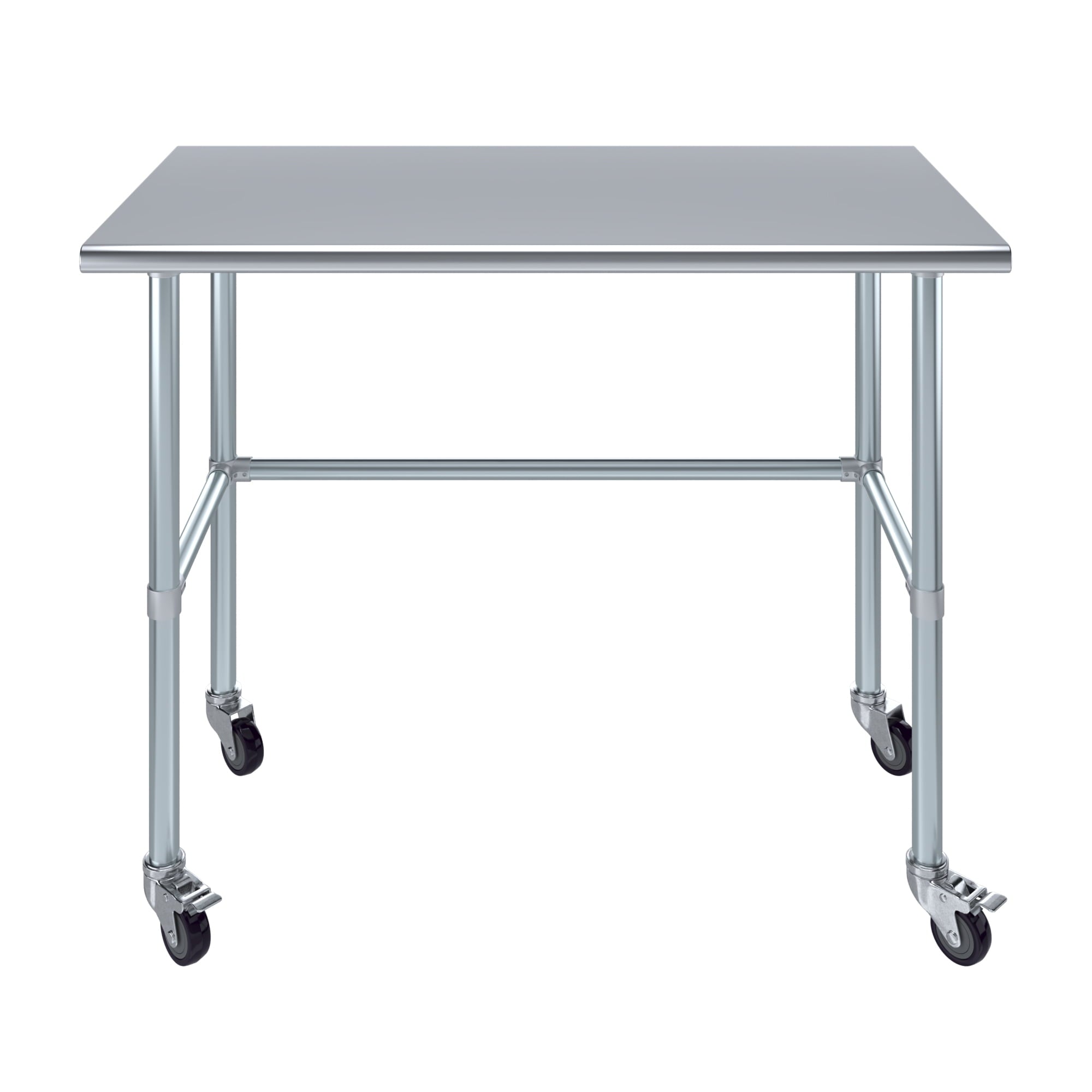 AmGood 36 Long x 30 Deep Stainless-Steel Work Table with Open Base and Wheels, Mobile Metal Table