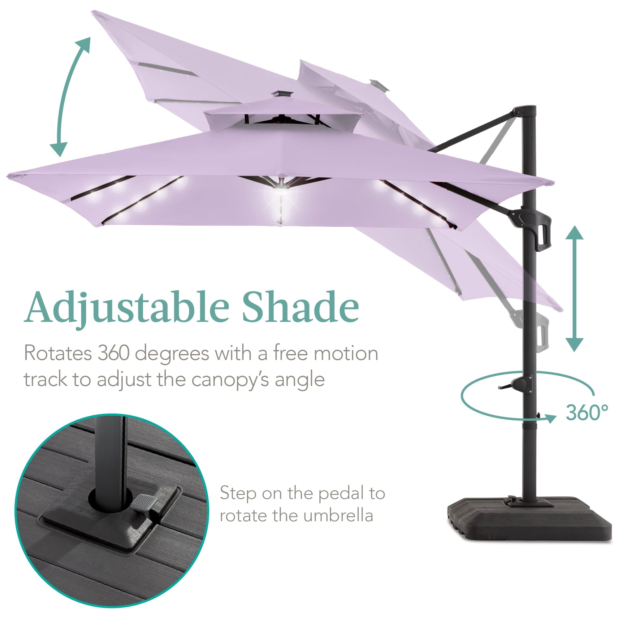 Best Choice Products 10x10ft 2-Tier Square Outdoor Solar LED Cantilever Patio Umbrella w/ Base Included - Tan