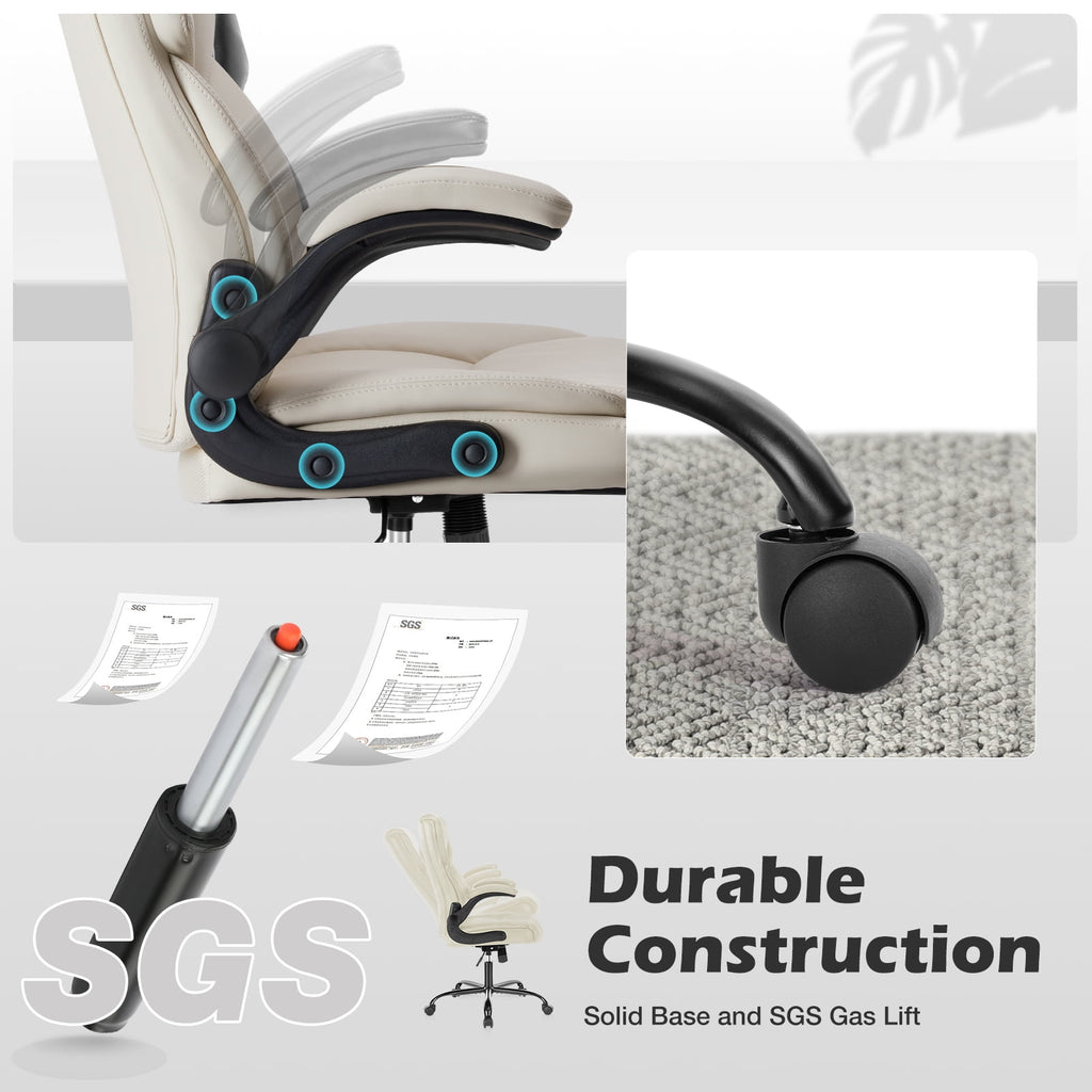 GIANNA Heavy Duty Ergonomic Computer Gaming Office Chair, With Wheels, Flip-up Arms, Adjustable Height, PU Leather, Black