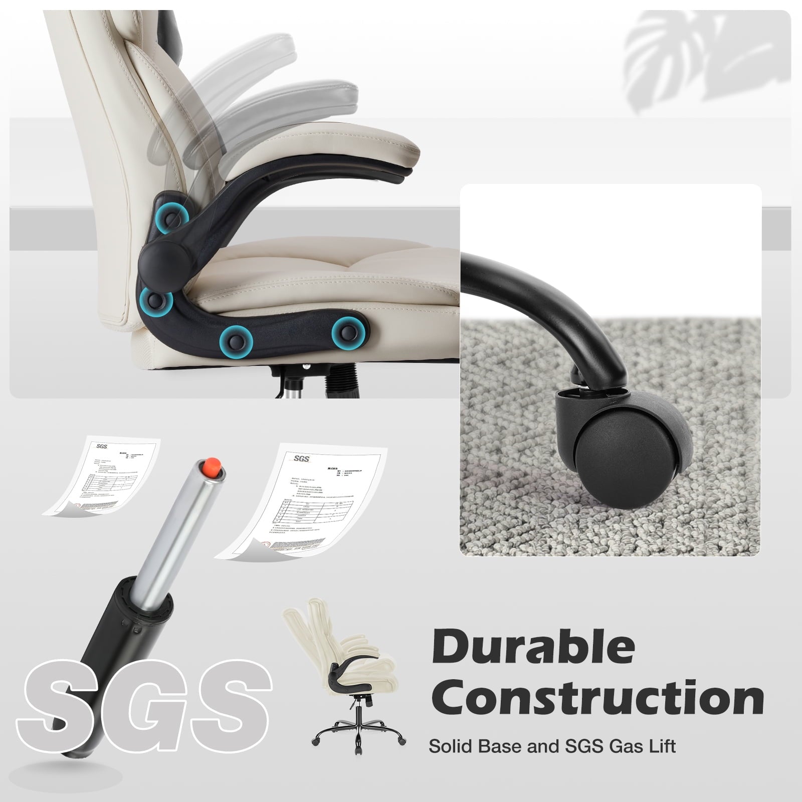 GIANNA Heavy Duty Ergonomic Computer Gaming Office Chair, With Wheels, Flip-up Arms, Adjustable Height, PU Leather, Black