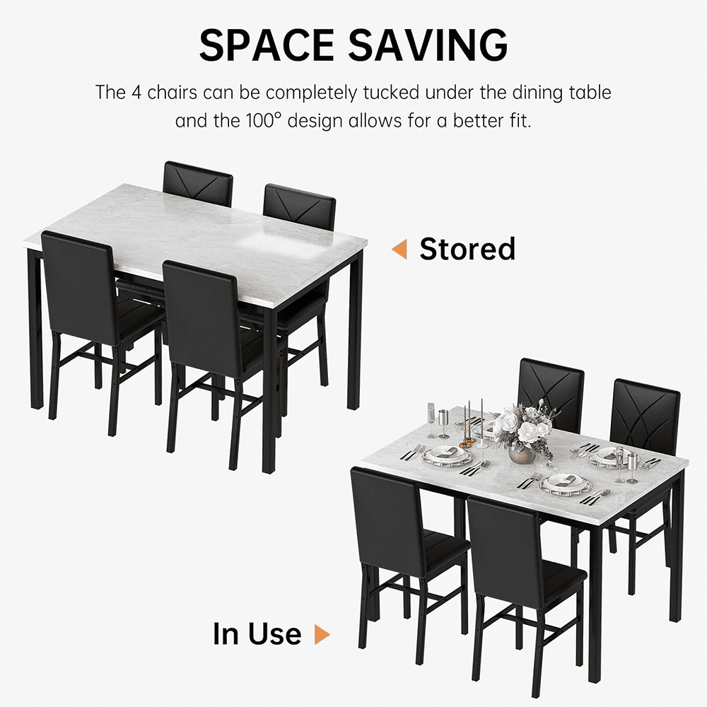 LinkRomat 5-Piece Faux Marble Dining Table Set for 4, Modern Kitchen Table with Chairs, Dinette Dining Room Furniture Set for Compact Space Saving