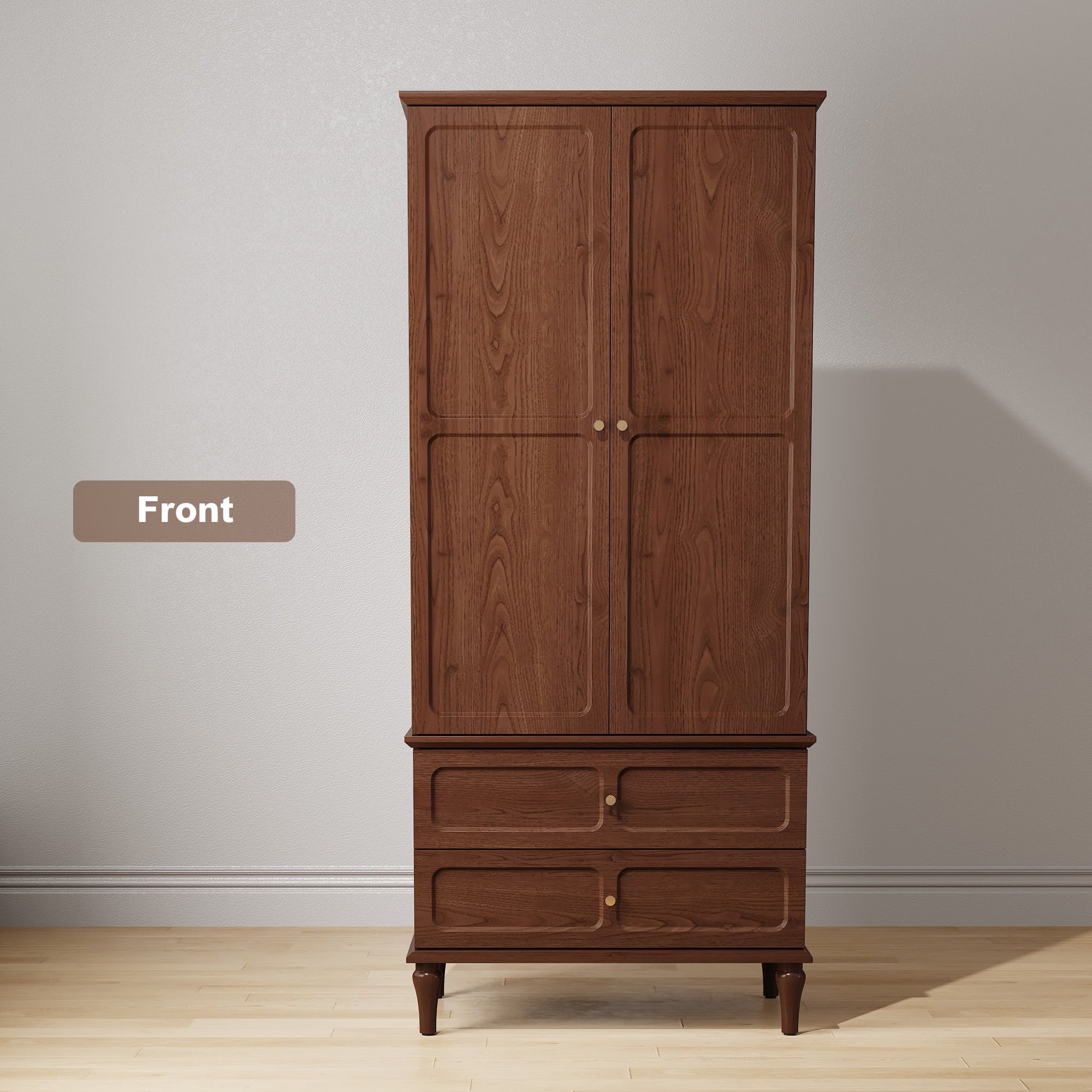 HLR 71 Tall Modern Wood Armoire Wardrobe Closet, Freestanding Cabinet with Hanging Rod for Bedroom, Brown