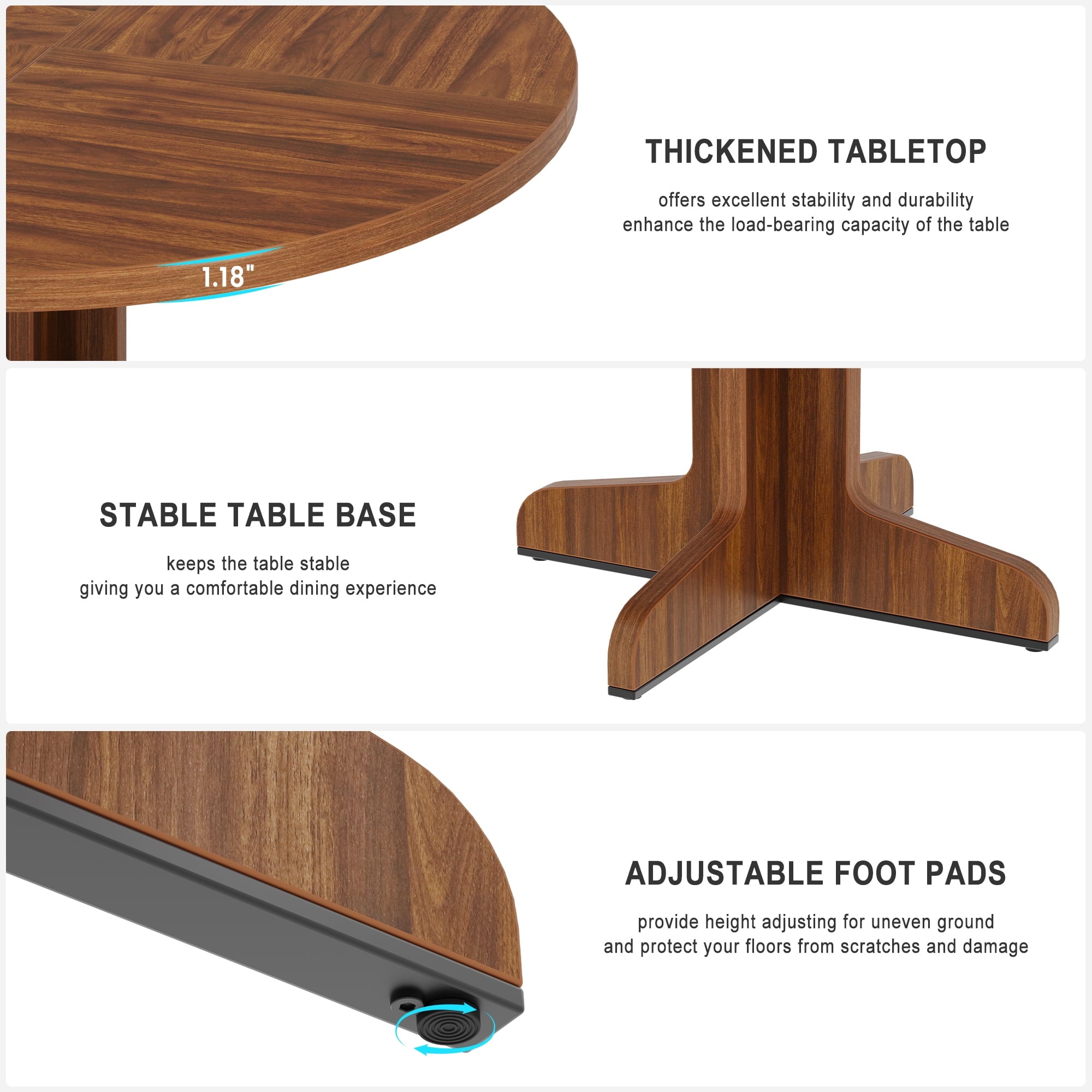 47 Inch Round Dining Table, Wood Kitchen Table, Dinning Room Tables for 4-6 People, Dinner Table with Wooden Tabletop and Legs for Dining Room Living Room (Only Table)