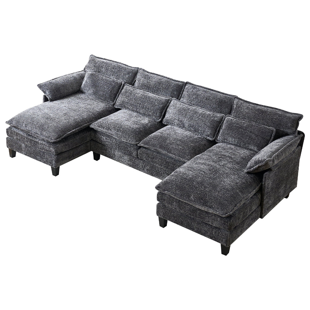 JONPONY109.45 U Shaped Couch,Oversized 4 Seat Sectional with 4 Waist Pillows, Convertible Upholstery Symmetrical Sofá,Sleeper Sofa Couch with Double Chaise Lounge &Memory Foam for Living Room, Beige