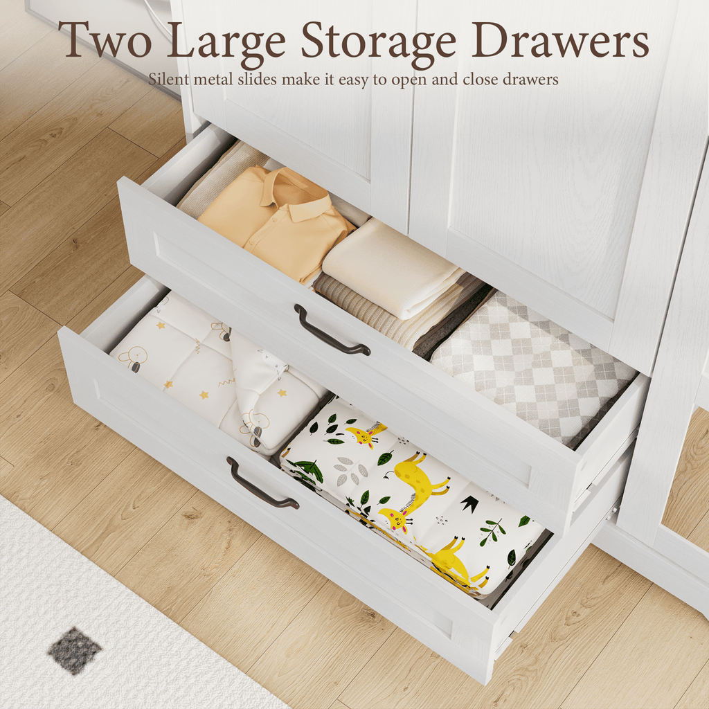 Brafabhome 71H Armoire Wardrobe Closet with 2 Drawers, Farmhouse 2 Doors Armoire Cabinet with Hanging Rod, Modern Freestanding Wardrobe Clothes Cabinet for Bedroom | Gray