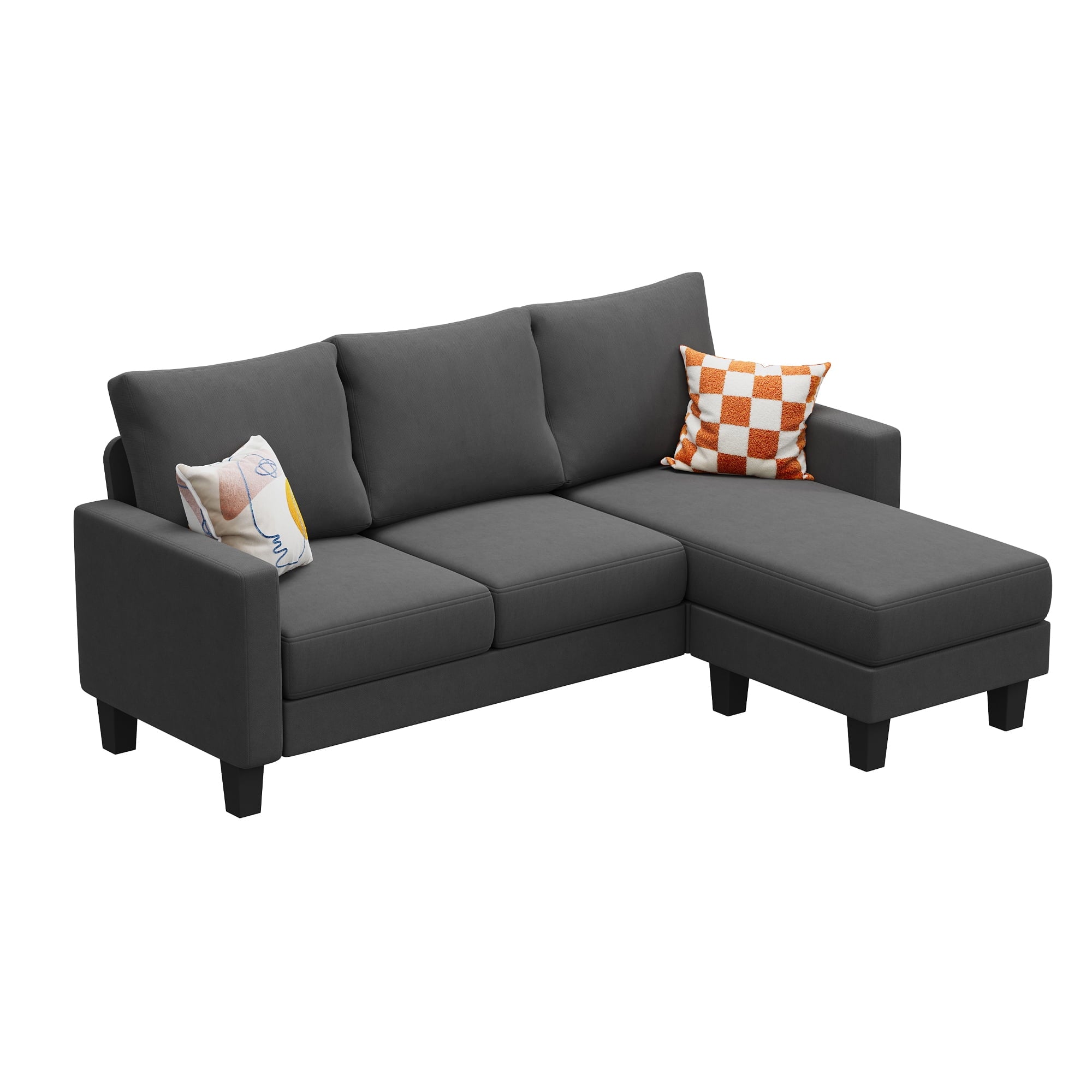 Vineego 72 L-Shaped Sectional Sofa with Ottoman Ergonomic Support Sofa Couch for Small Spaces Living Room, Apartment,Dark Gray