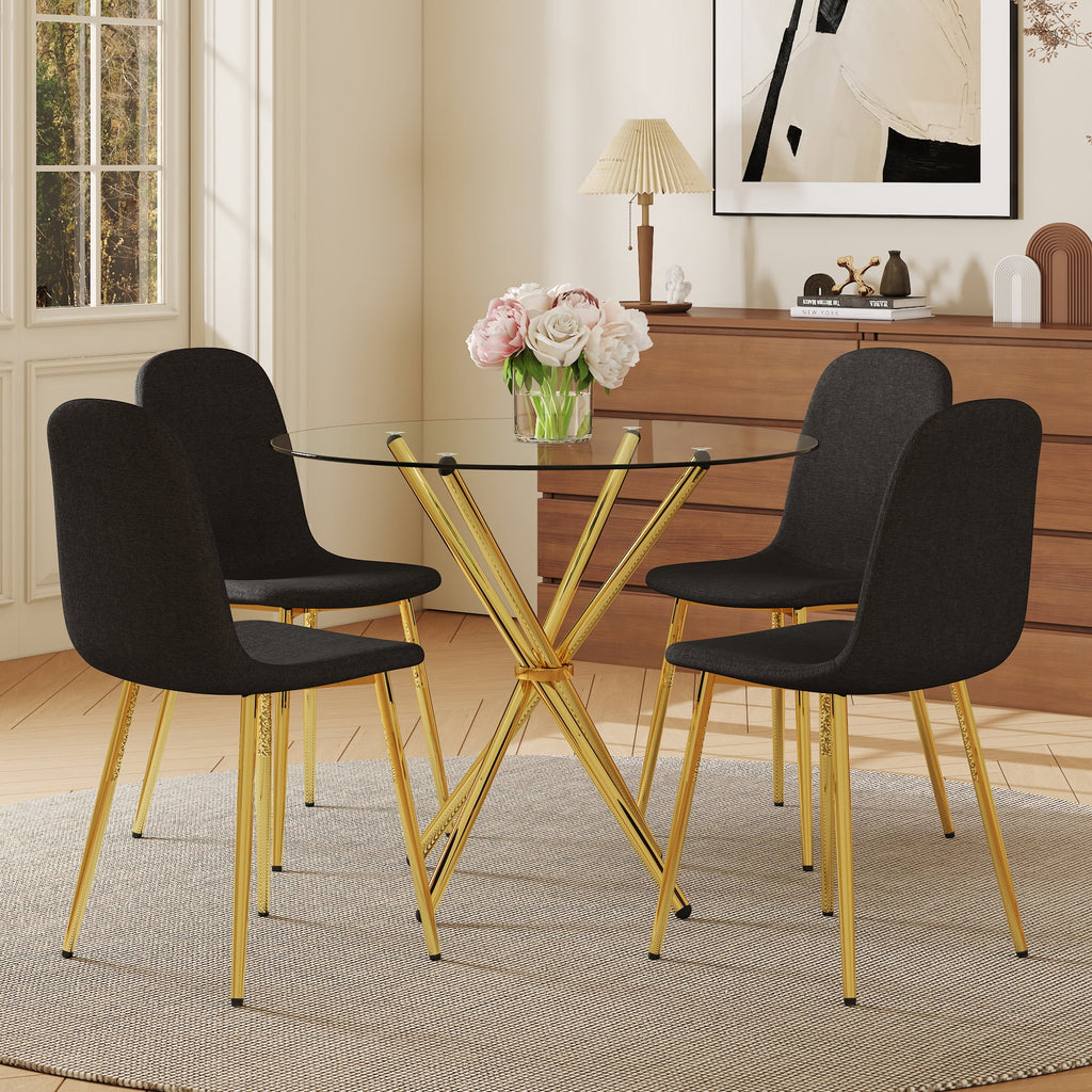 LUFTUT 36.6 Round Glass Dining Table, Modern Gold Base Kitchen Table, Small Space Bistro Table, Clear Tempered Glass Top for Apartmen