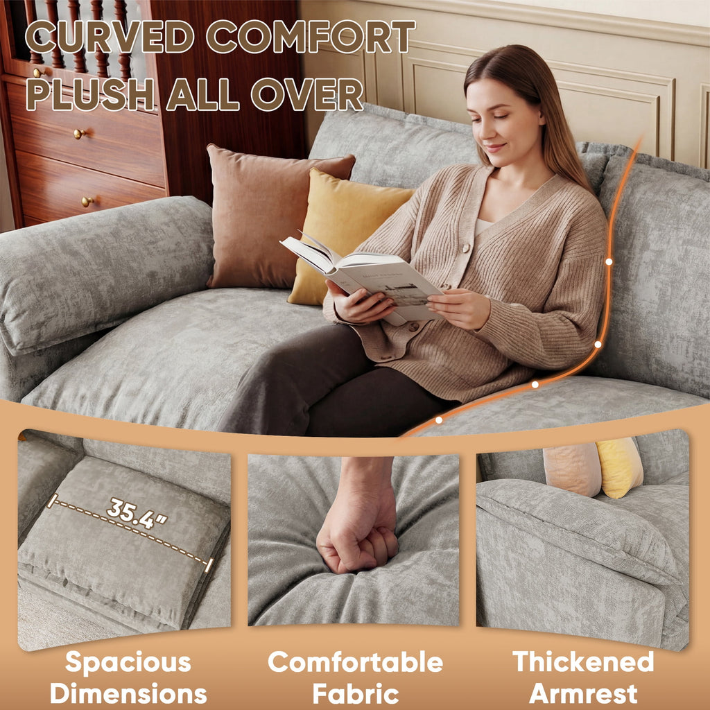 Homall 3-seat L-shaped Cloud Couch Sectional Sofa with reversible toffee chair Movable Footrest Sofa, Gray